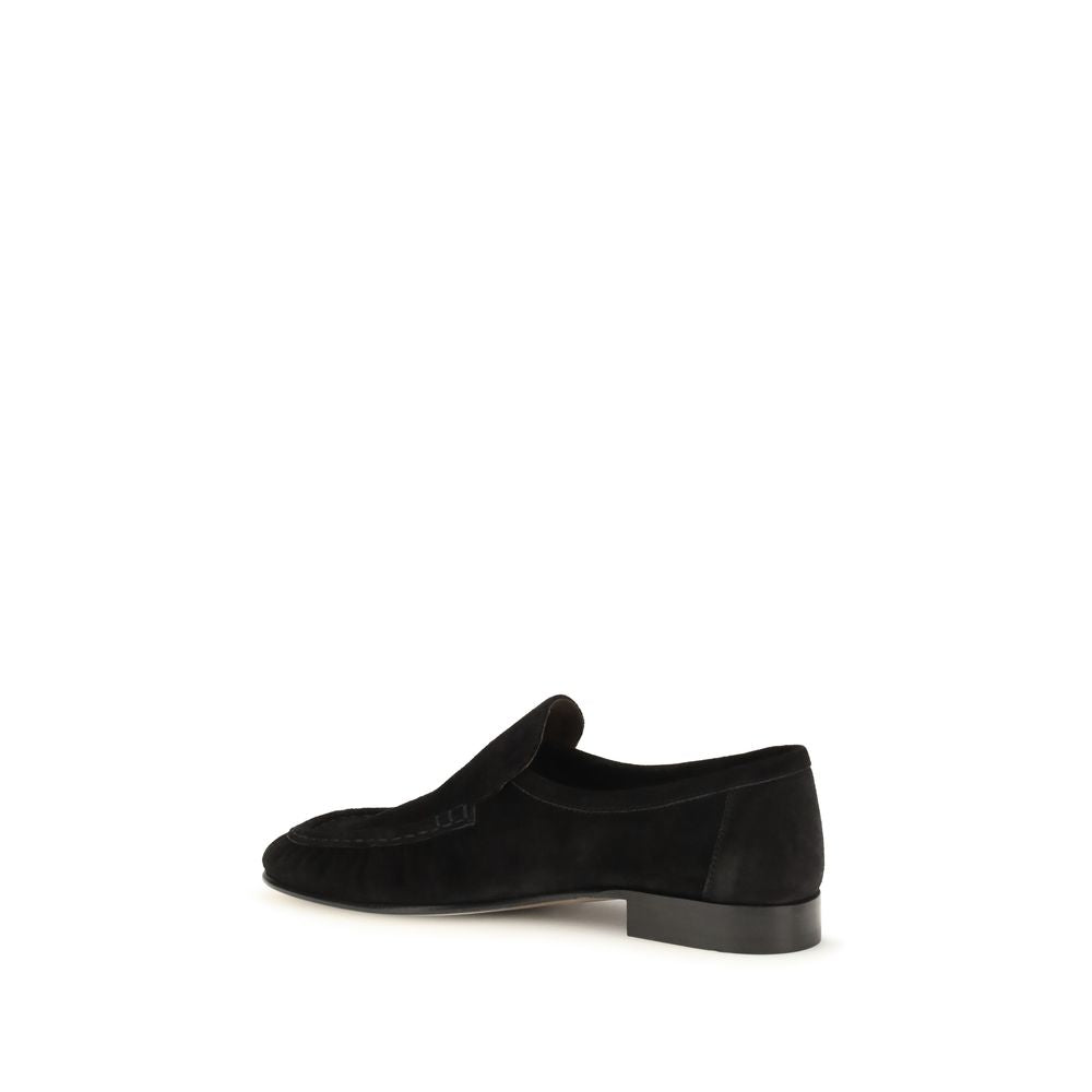 The Row Black Suede Leather Slip-On Loafers