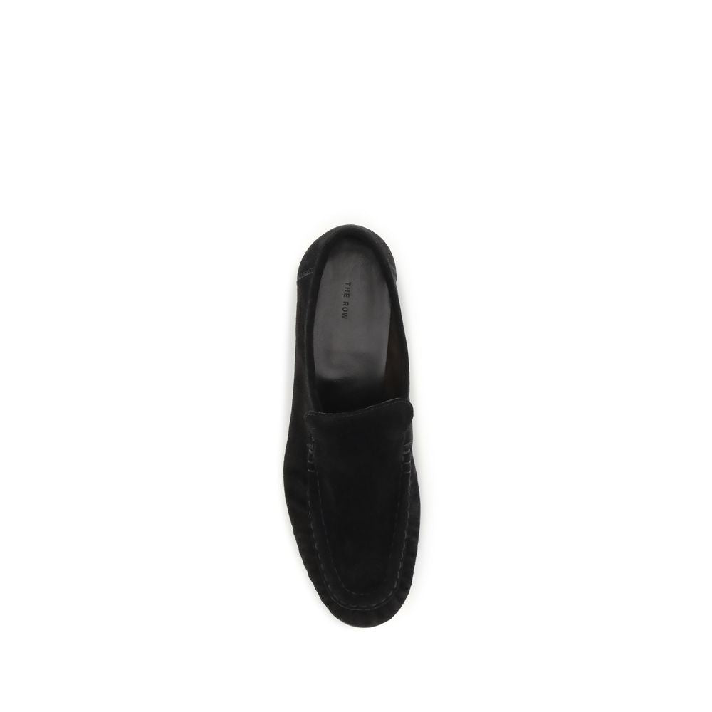The Row Black Suede Leather Slip-On Loafers