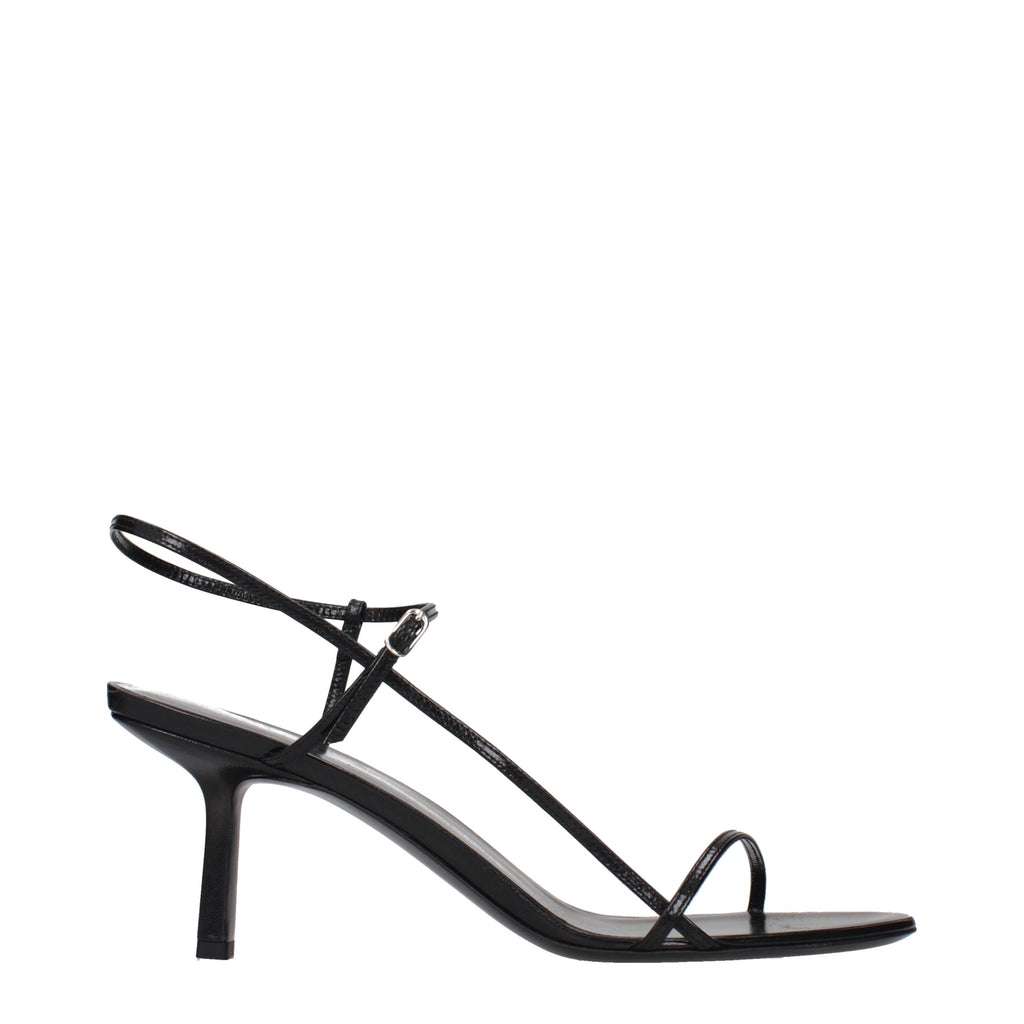 The Row Black Leather Stiletto Heel Sandals