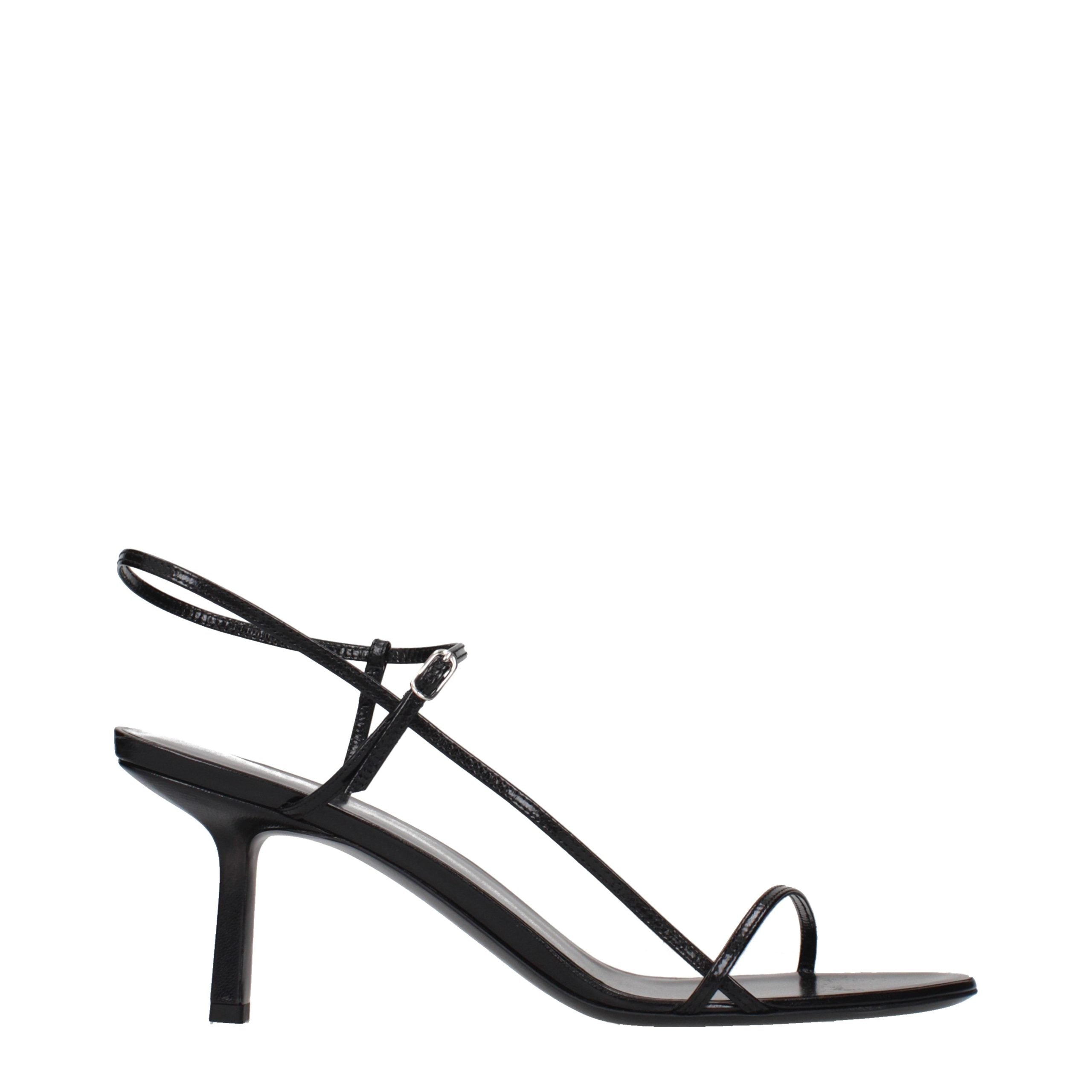The Row Black Leather Stiletto Heel Sandals
