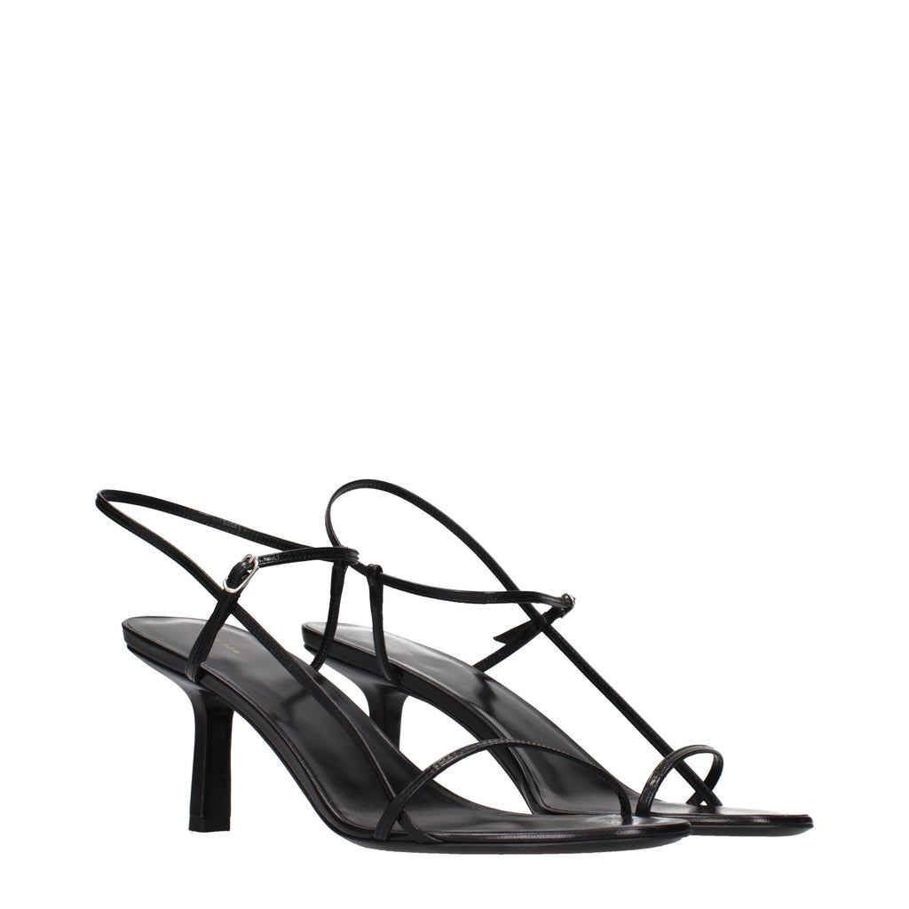 The Row Black Leather Stiletto Heel Sandals