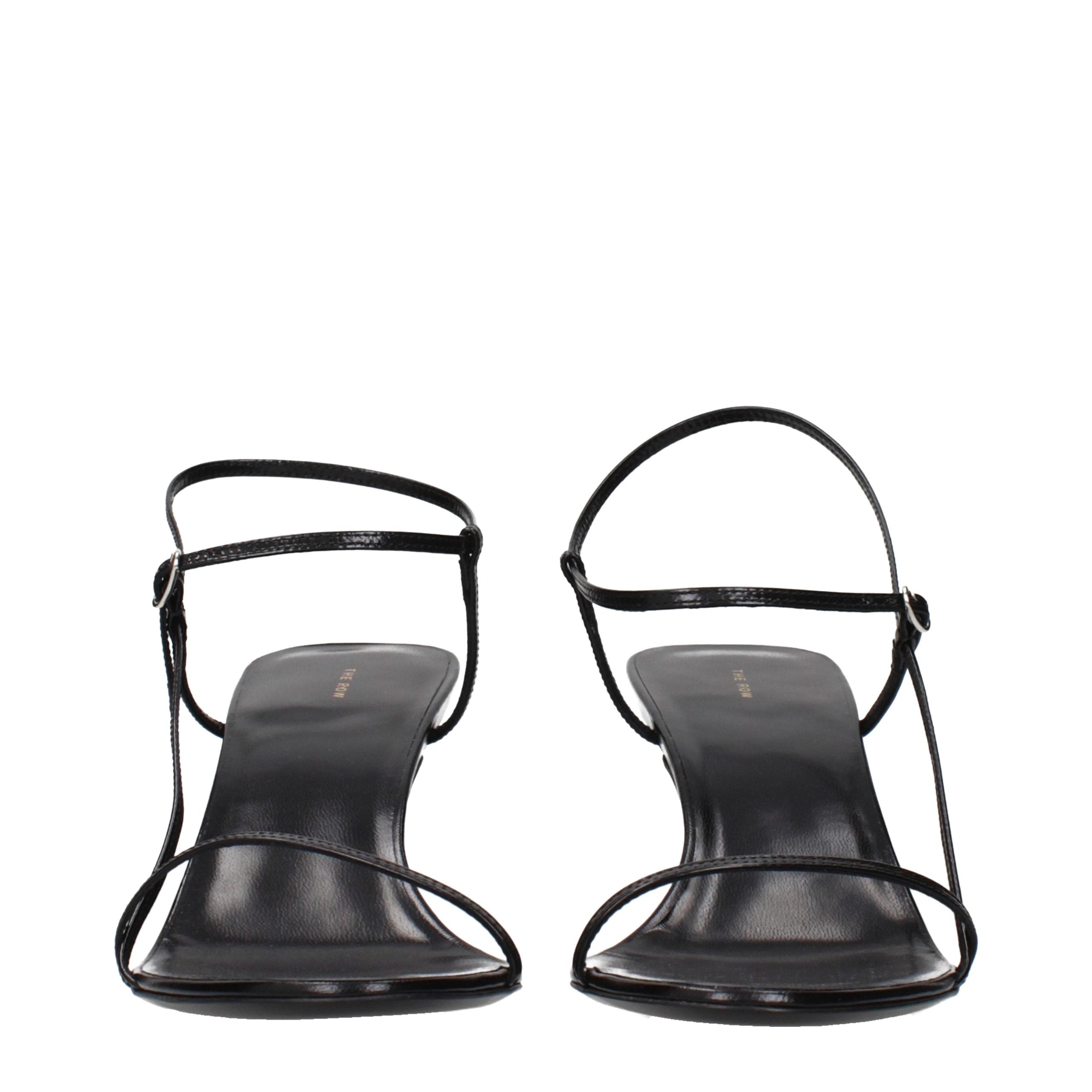 The Row Black Leather Stiletto Heel Sandals