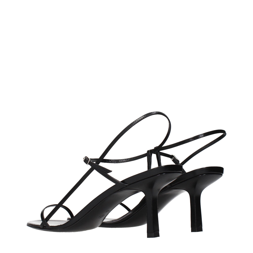 The Row Black Leather Stiletto Heel Sandals