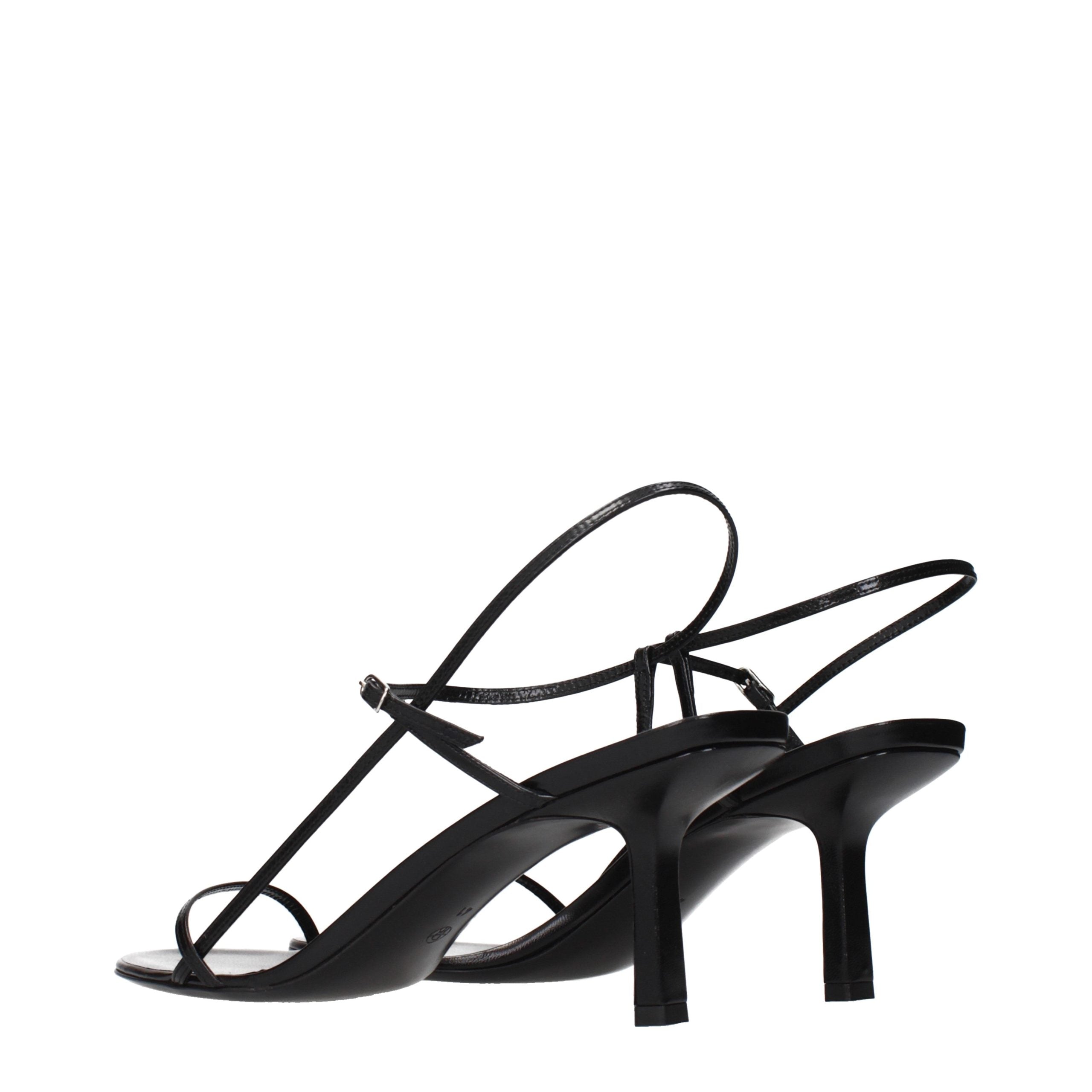 The Row Black Leather Stiletto Heel Sandals