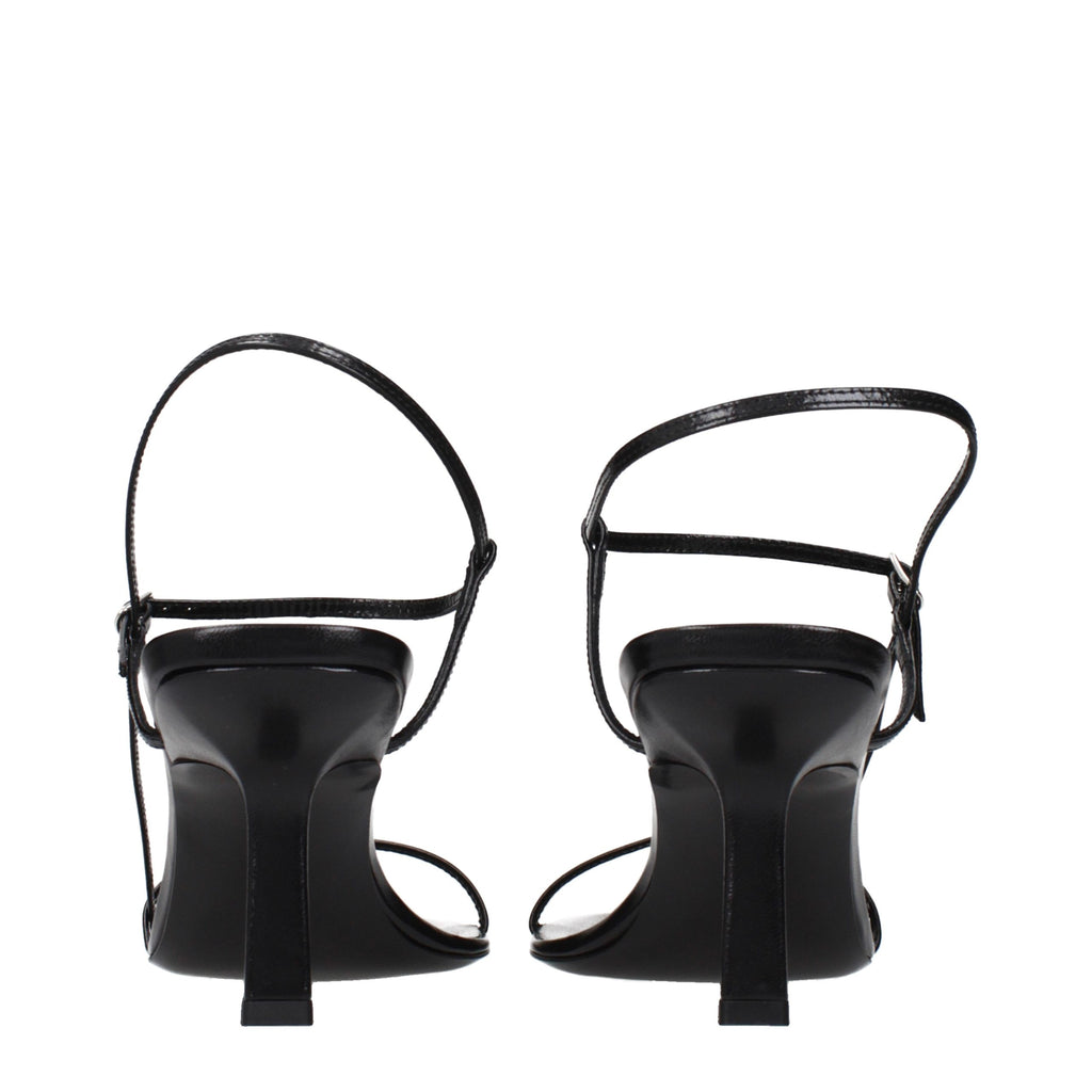 The Row Black Leather Stiletto Heel Sandals