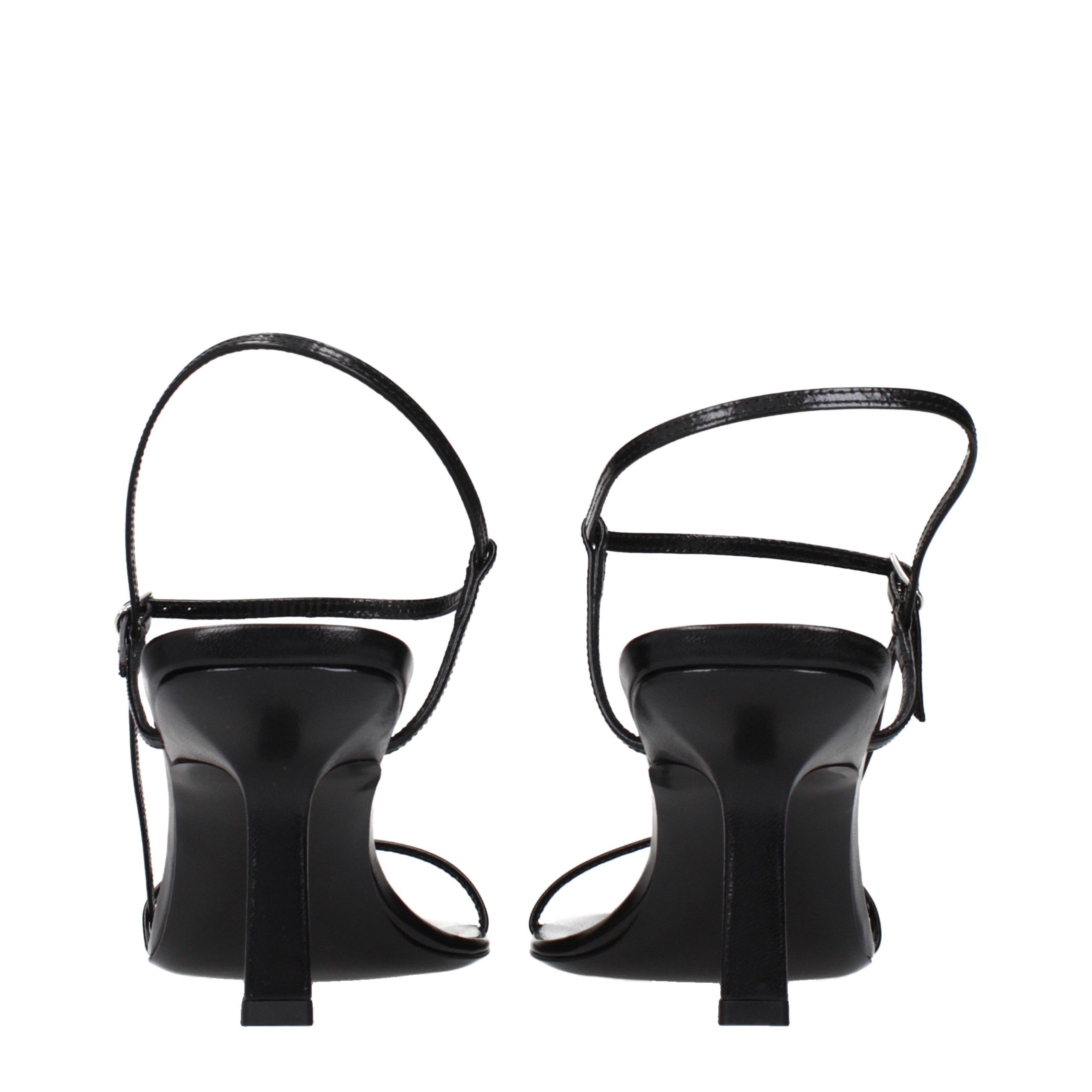 The Row Black Leather Stiletto Heel Sandals
