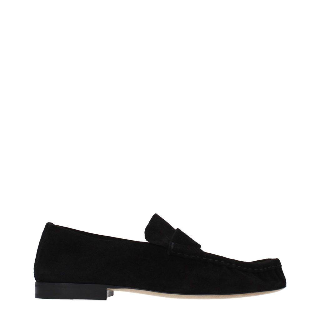 The Row Black Leather Slip-On Loafers