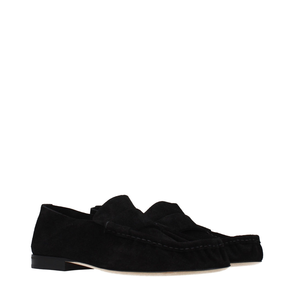 The Row Black Leather Slip-On Loafers
