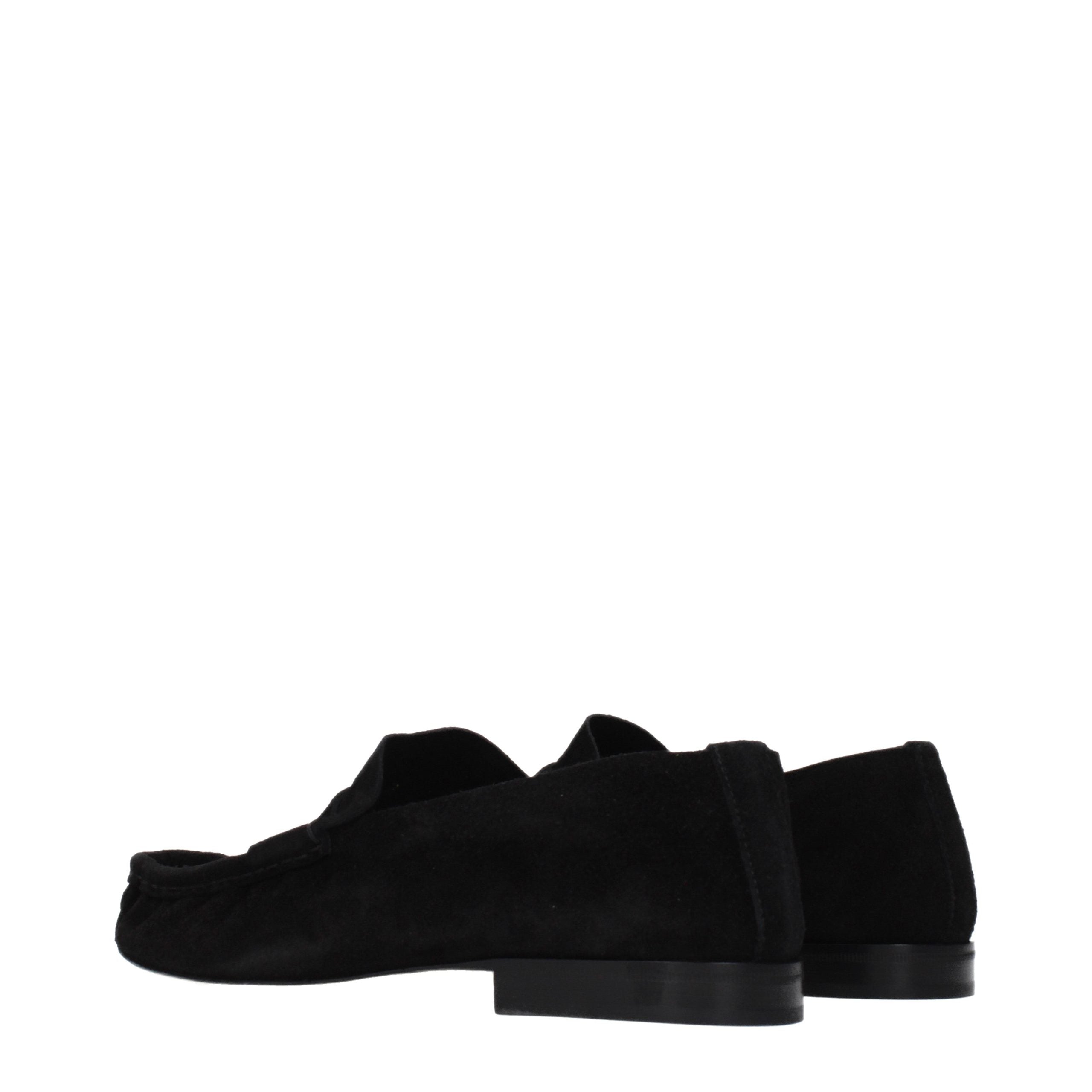The Row Black Leather Slip-On Loafers
