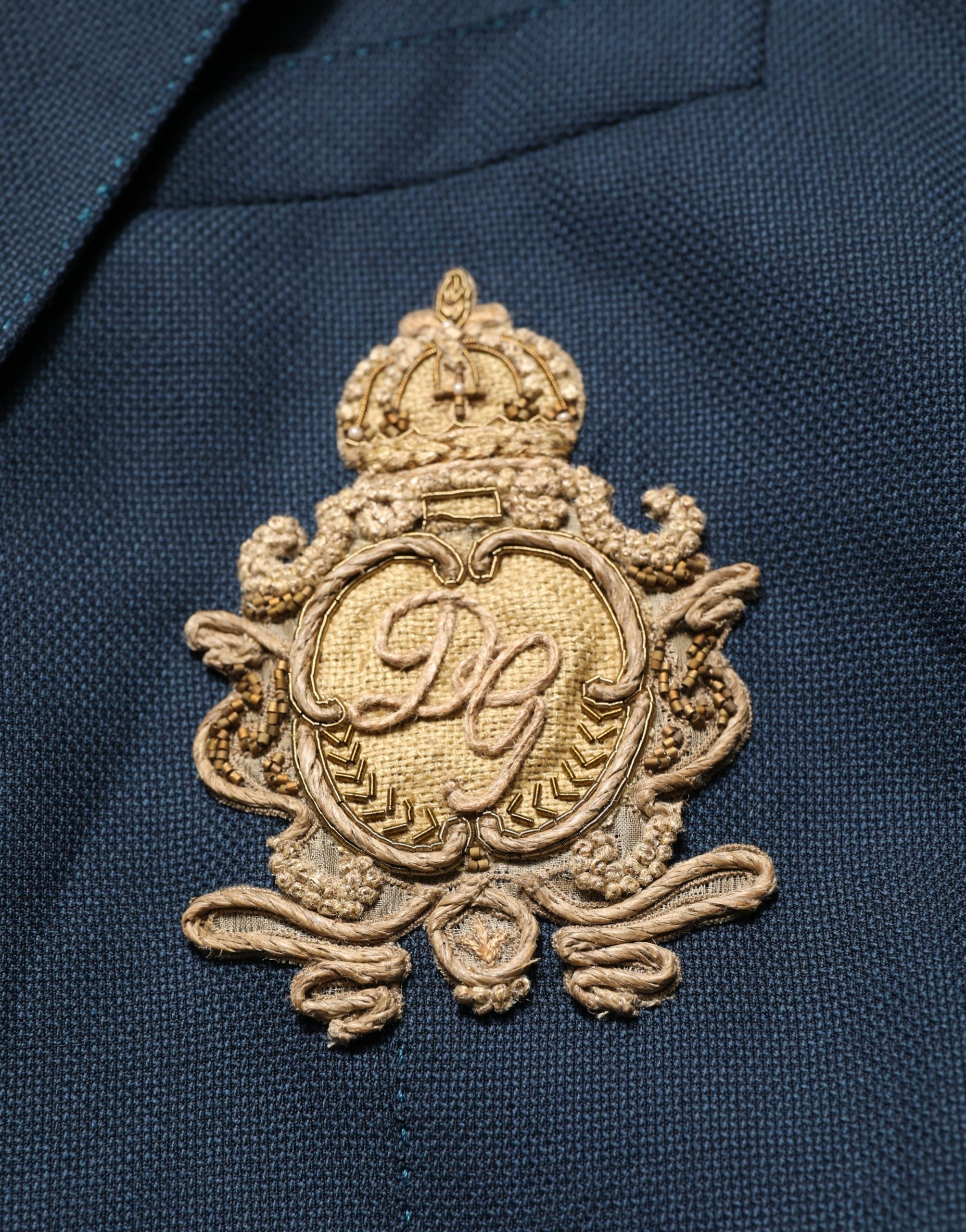 Dolce & Gabbana Blue Wool Logo Single Breasted Coat Blazer