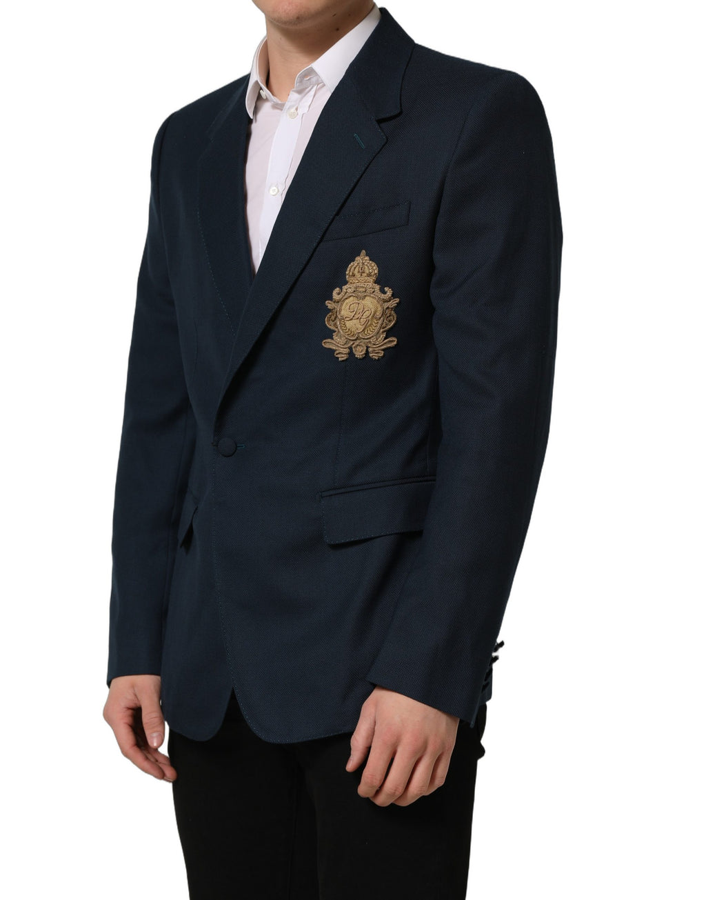 Dolce & Gabbana Blue Wool Logo Single Breasted Coat Blazer