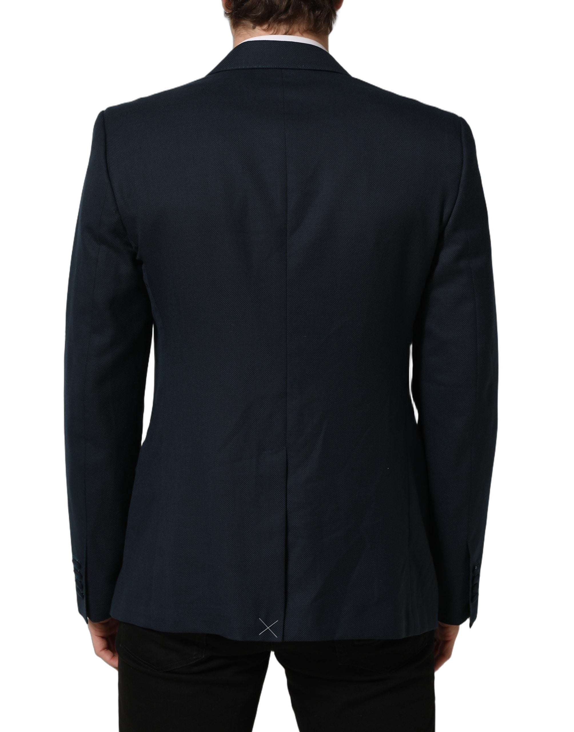 Dolce & Gabbana Blue Wool Logo Single Breasted Coat Blazer