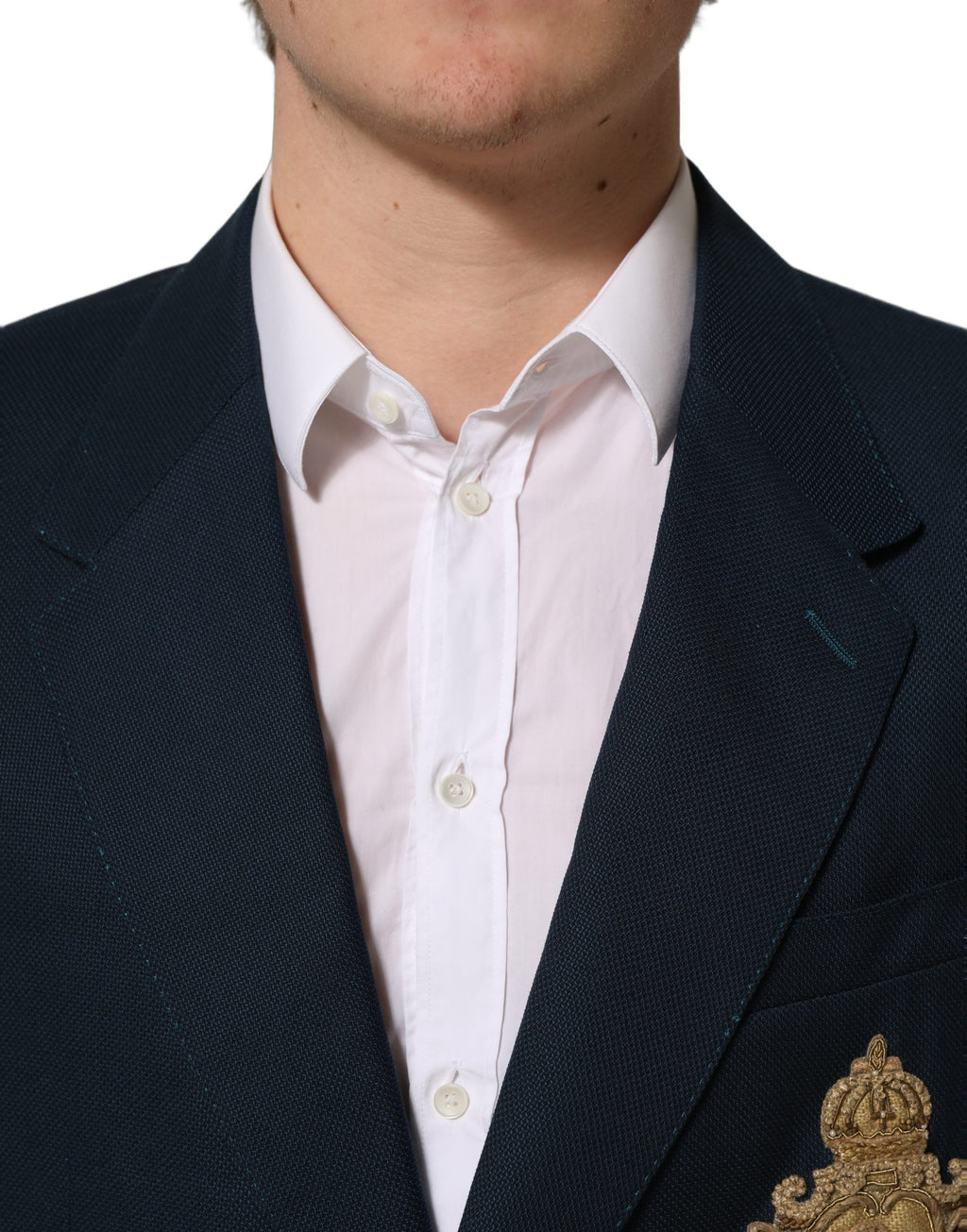 Dolce & Gabbana Blue Wool Logo Single Breasted Coat Blazer
