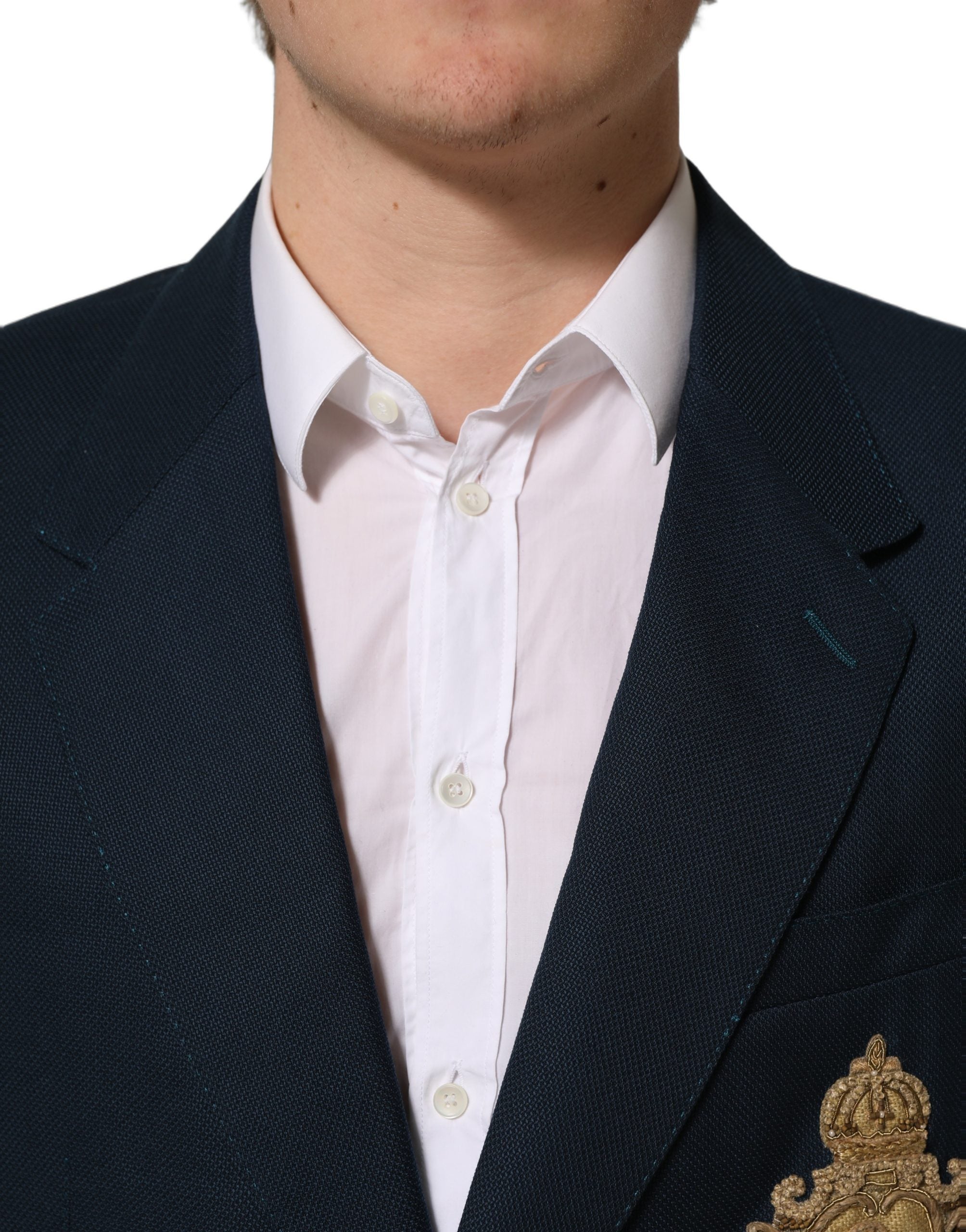 Dolce & Gabbana Blue Wool Logo Single Breasted Coat Blazer