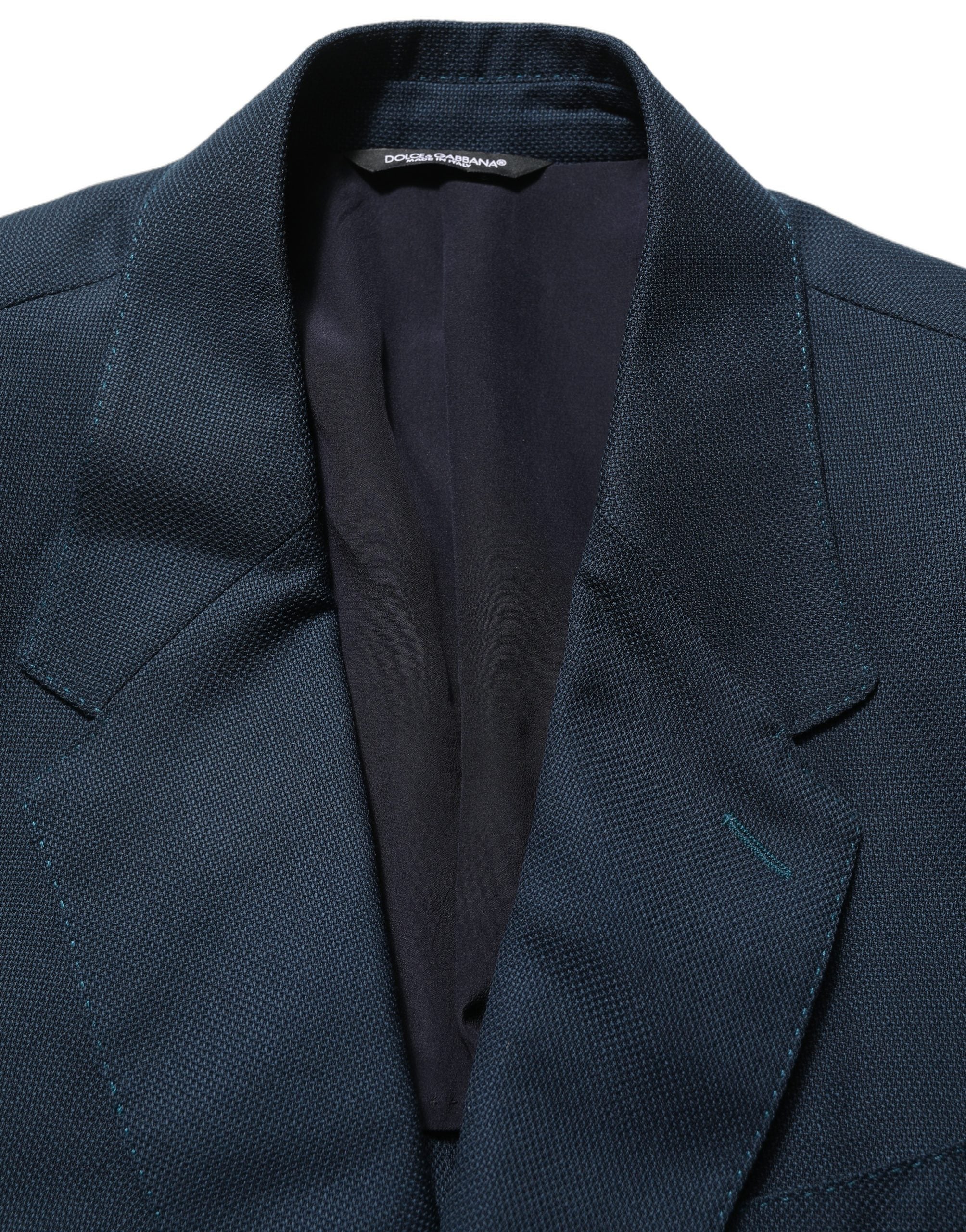 Dolce & Gabbana Blue Wool Logo Single Breasted Coat Blazer