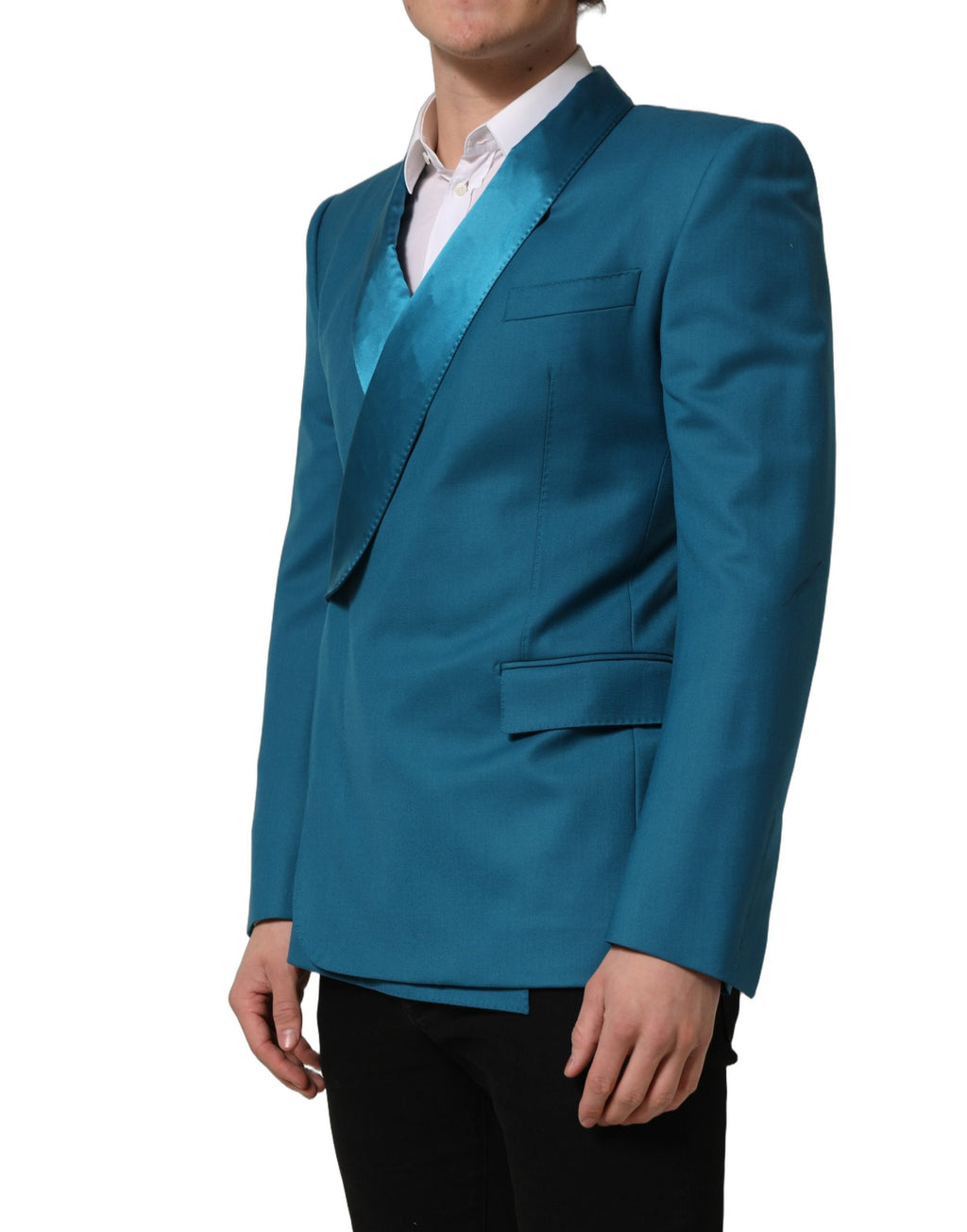 Dolce & Gabbana Teal Wool Double Breasted Formal Coat Blazer