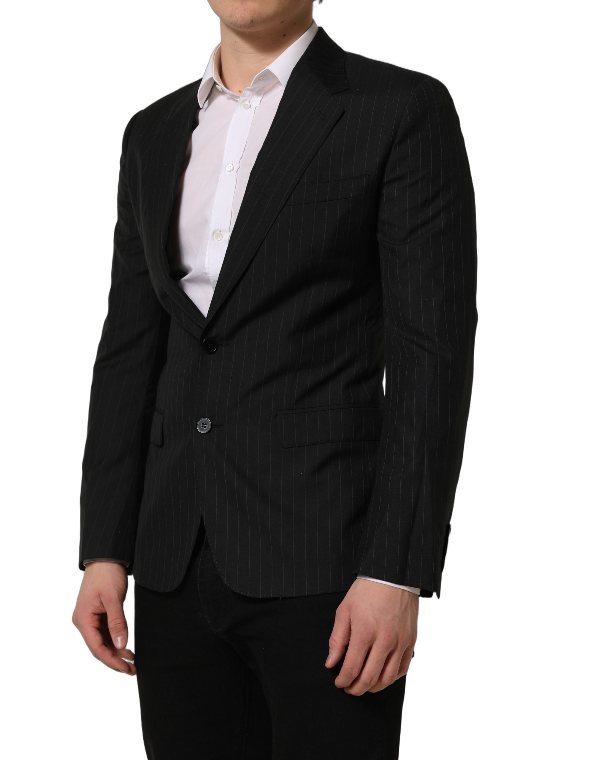 Dolce & Gabbana Dark Gray Stripes Wool Single Breasted Blazer