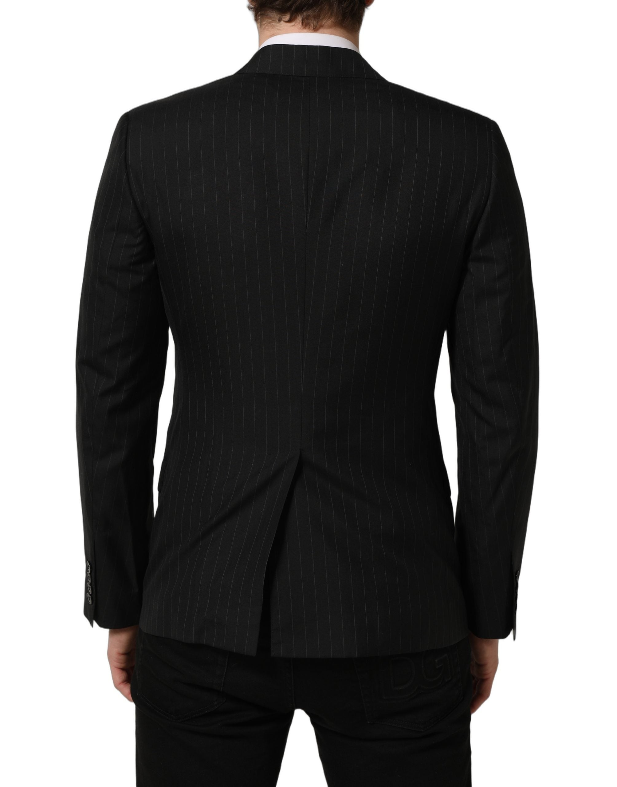 Dolce & Gabbana Dark Gray Stripes Wool Single Breasted Blazer