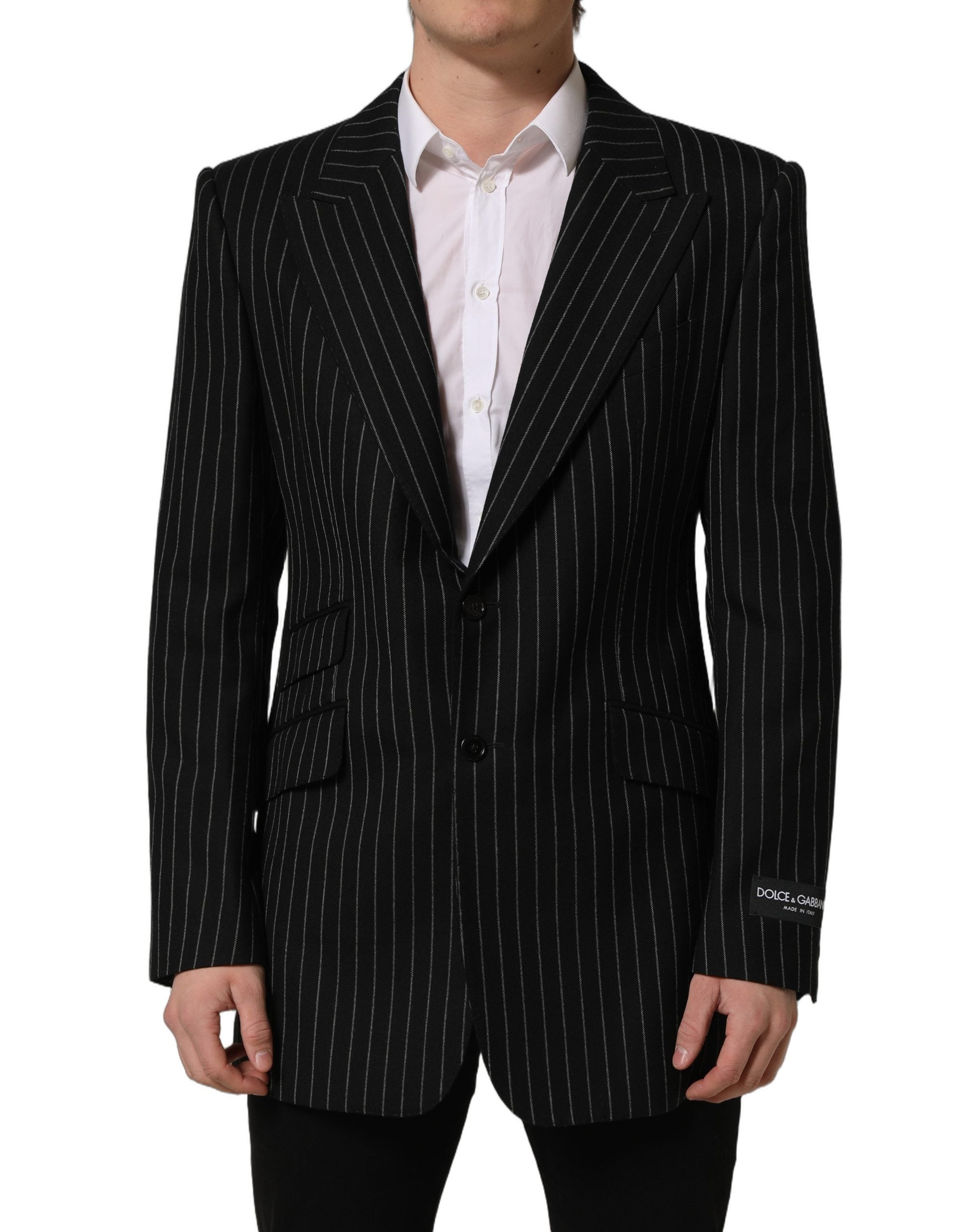Dolce & Gabbana Dark Gray Stripes Wool Single Breasted Blazer