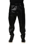 Dolce & Gabbana Black PU Leather Zipper Men Trouser Pants