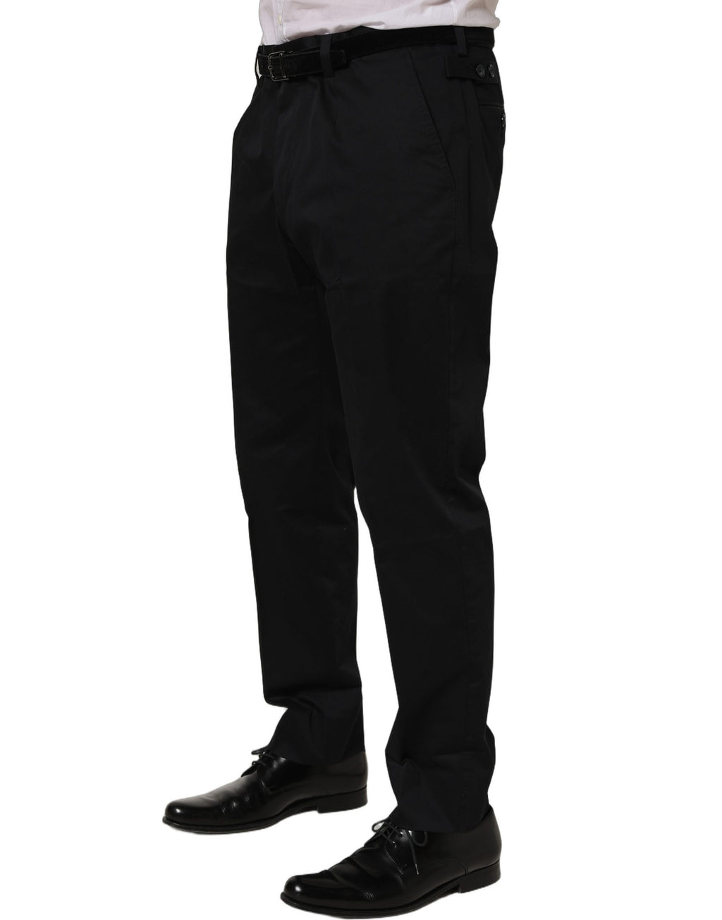 Dolce & Gabbana Black Cotton Tapered Leg Dress Trouser Pants