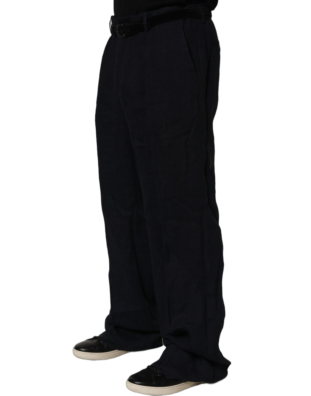 Dolce & Gabbana Black Linen Straight Leg Dress Trouser Pants