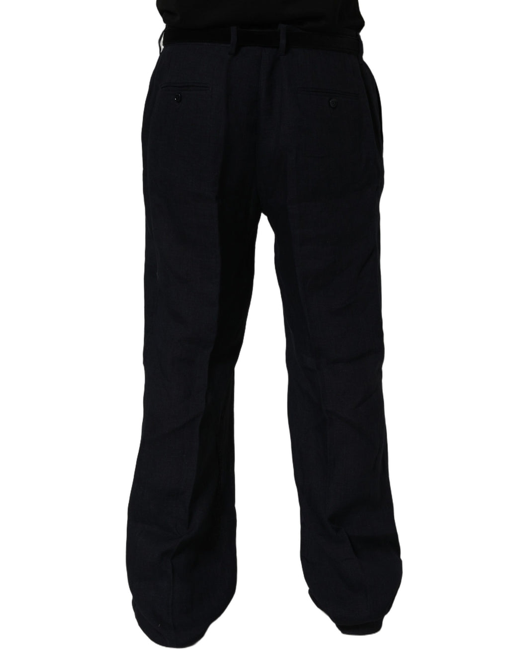 Dolce & Gabbana Black Linen Straight Leg Dress Trouser Pants