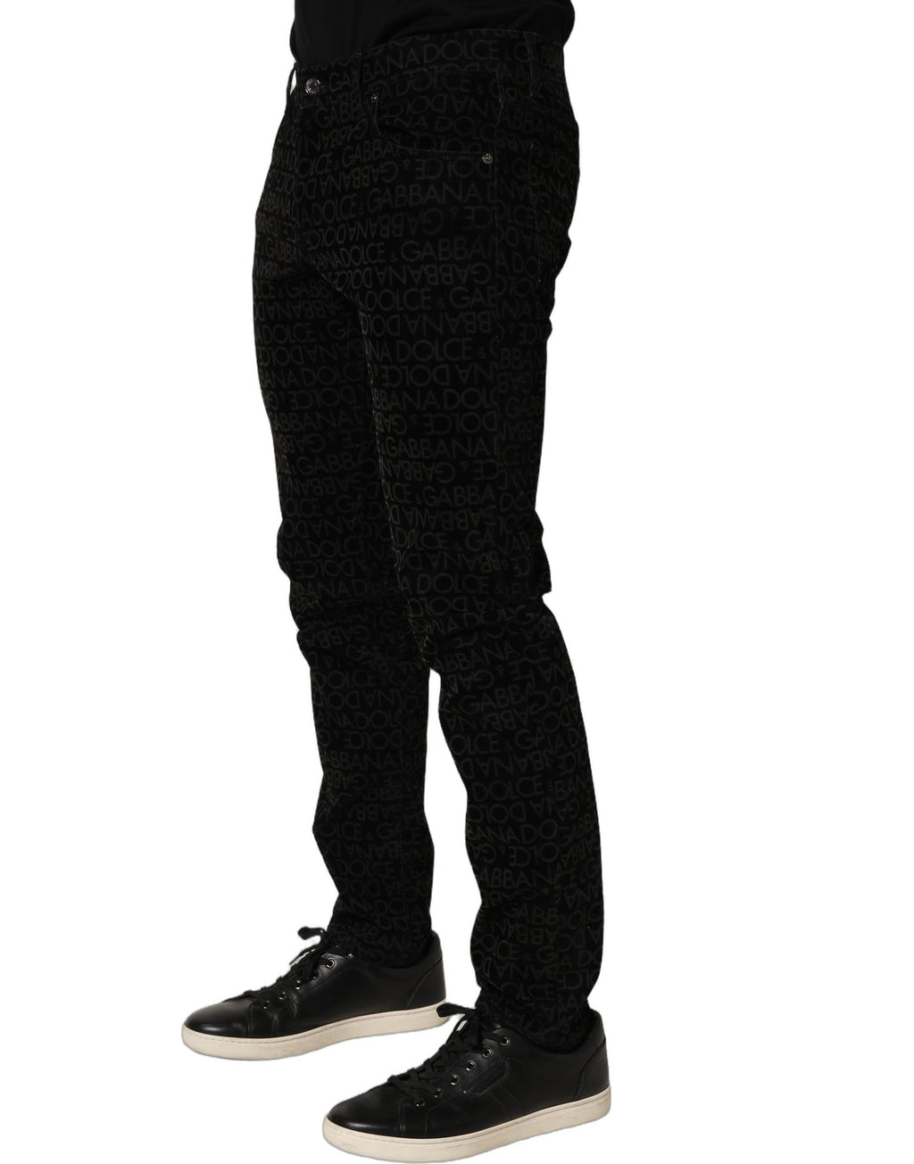 Dolce & Gabbana Black Logo Monogram Cotton Slim Denim Jeans