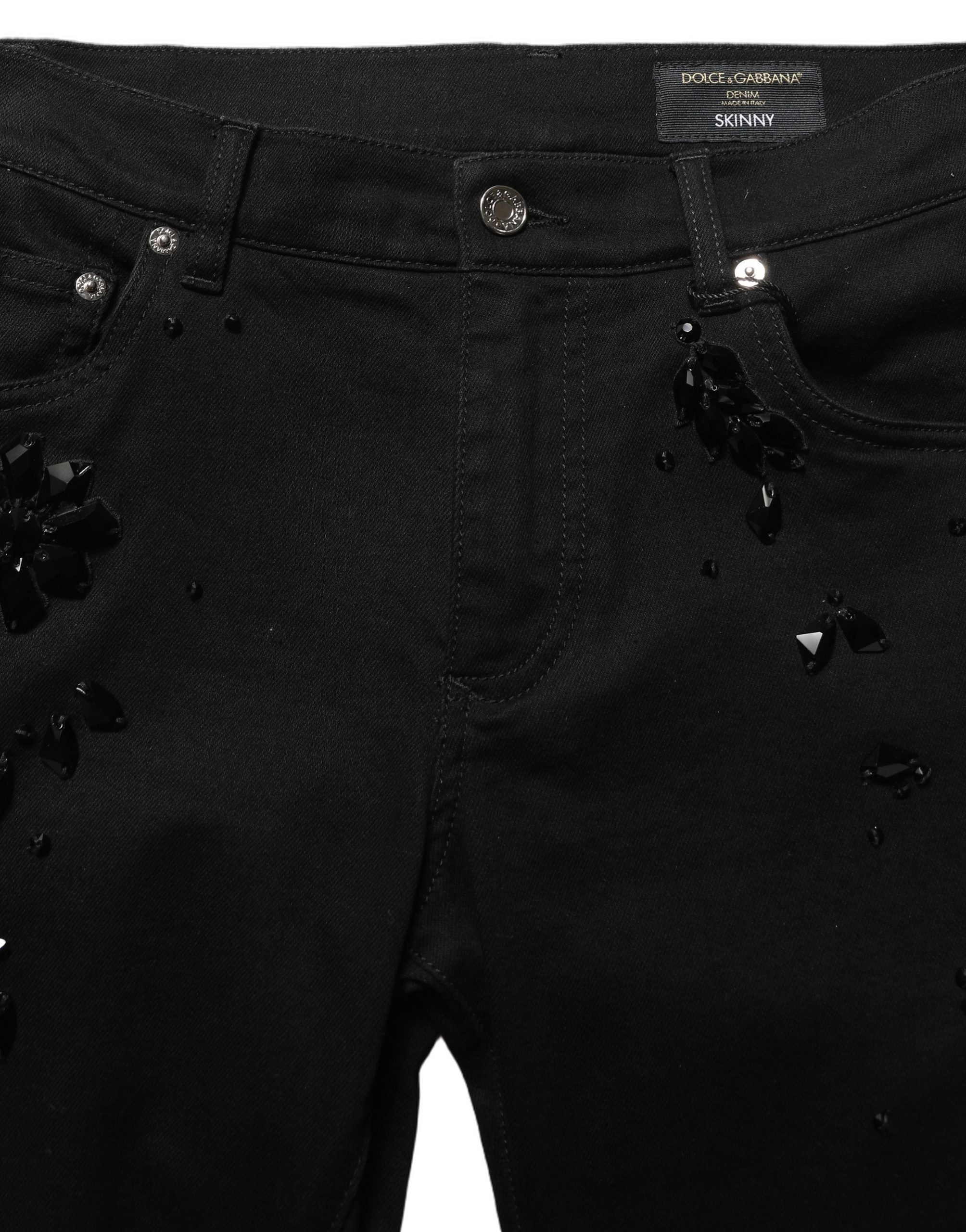 Dolce & Gabbana Black Embellished Cotton Skinny Denim Jeans