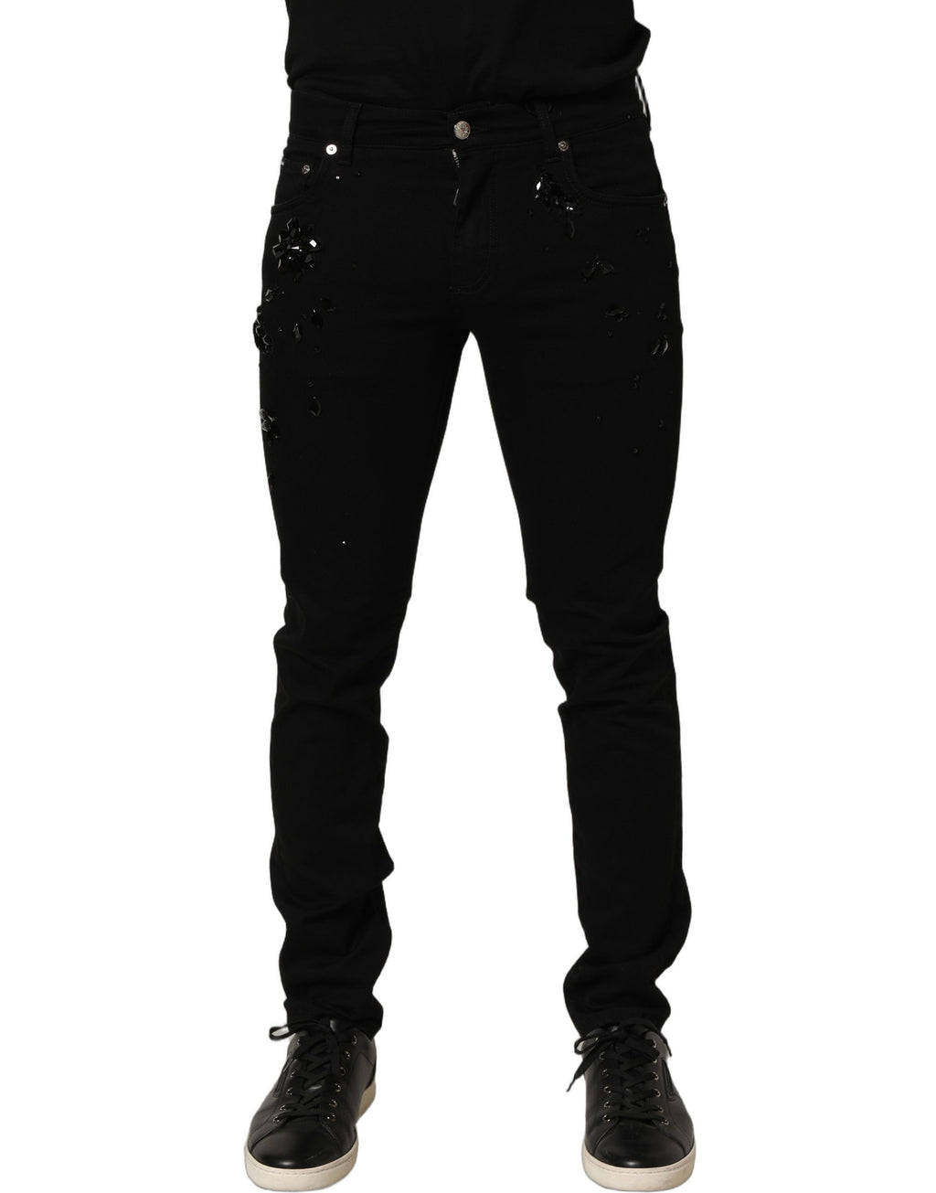 Dolce & Gabbana Black Embellished Cotton Skinny Denim Jeans