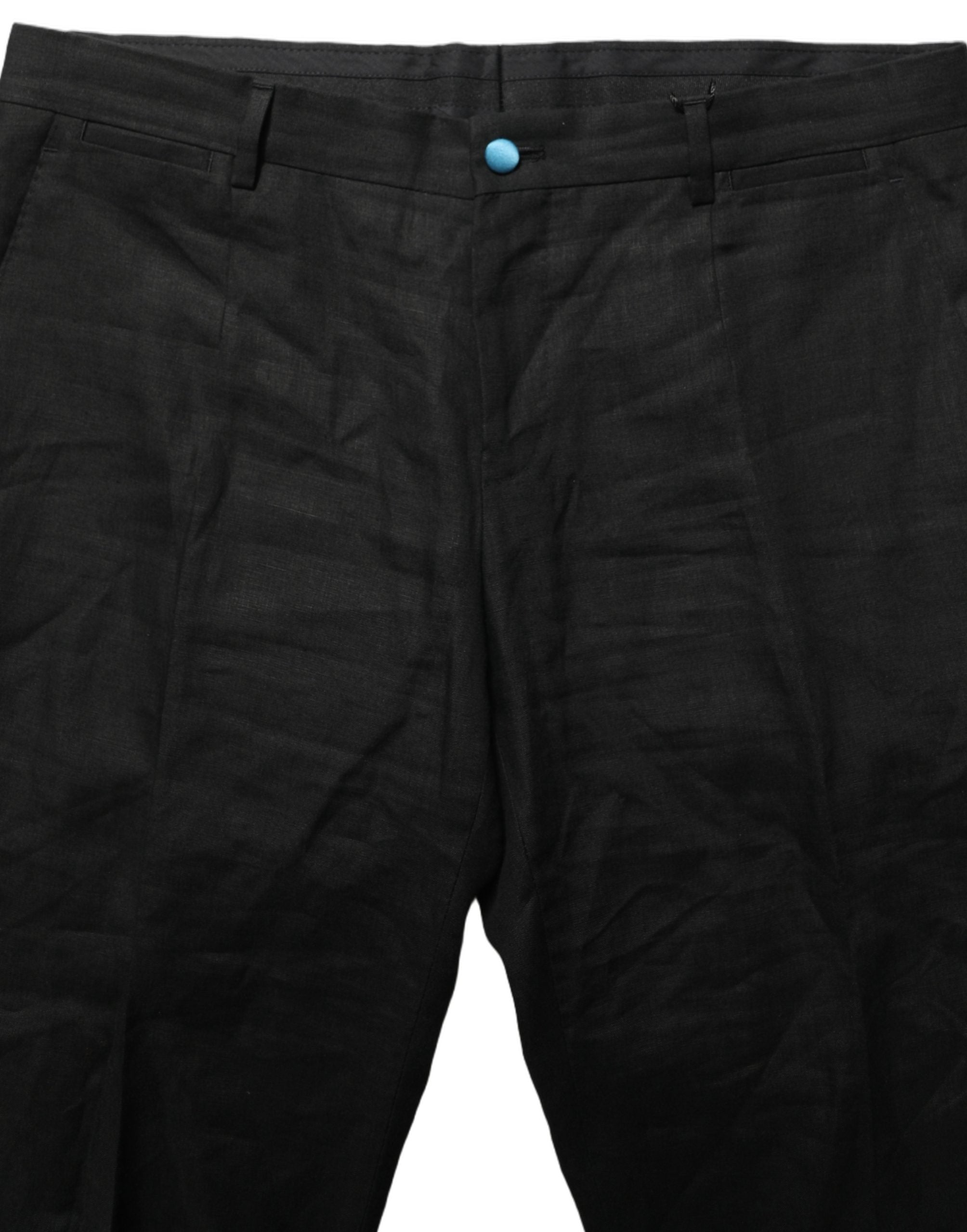 Dolce & Gabbana Black Linen Skinny Leg Dress Trouser Pants