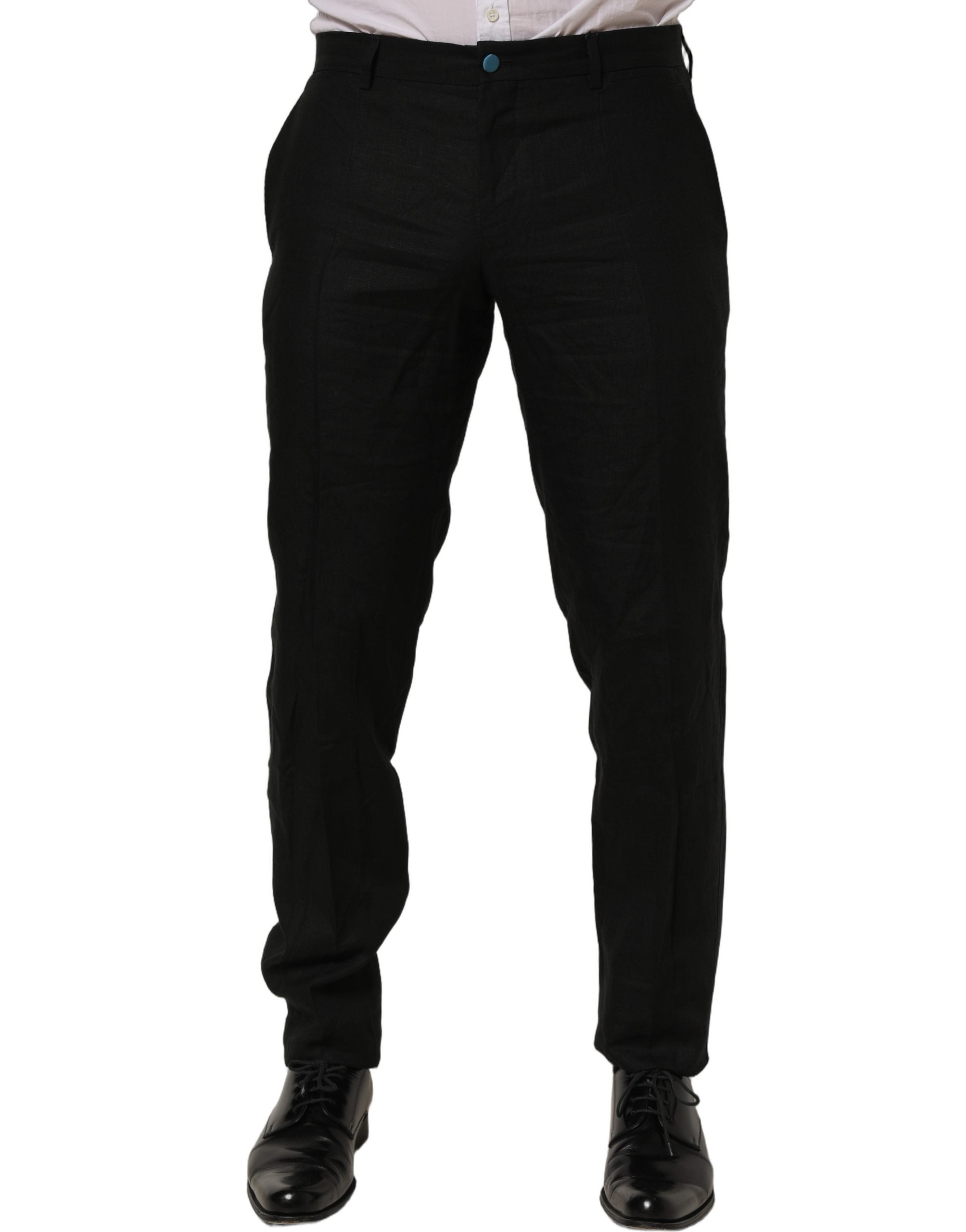 Dolce & Gabbana Black Linen Skinny Leg Dress Trouser Pants