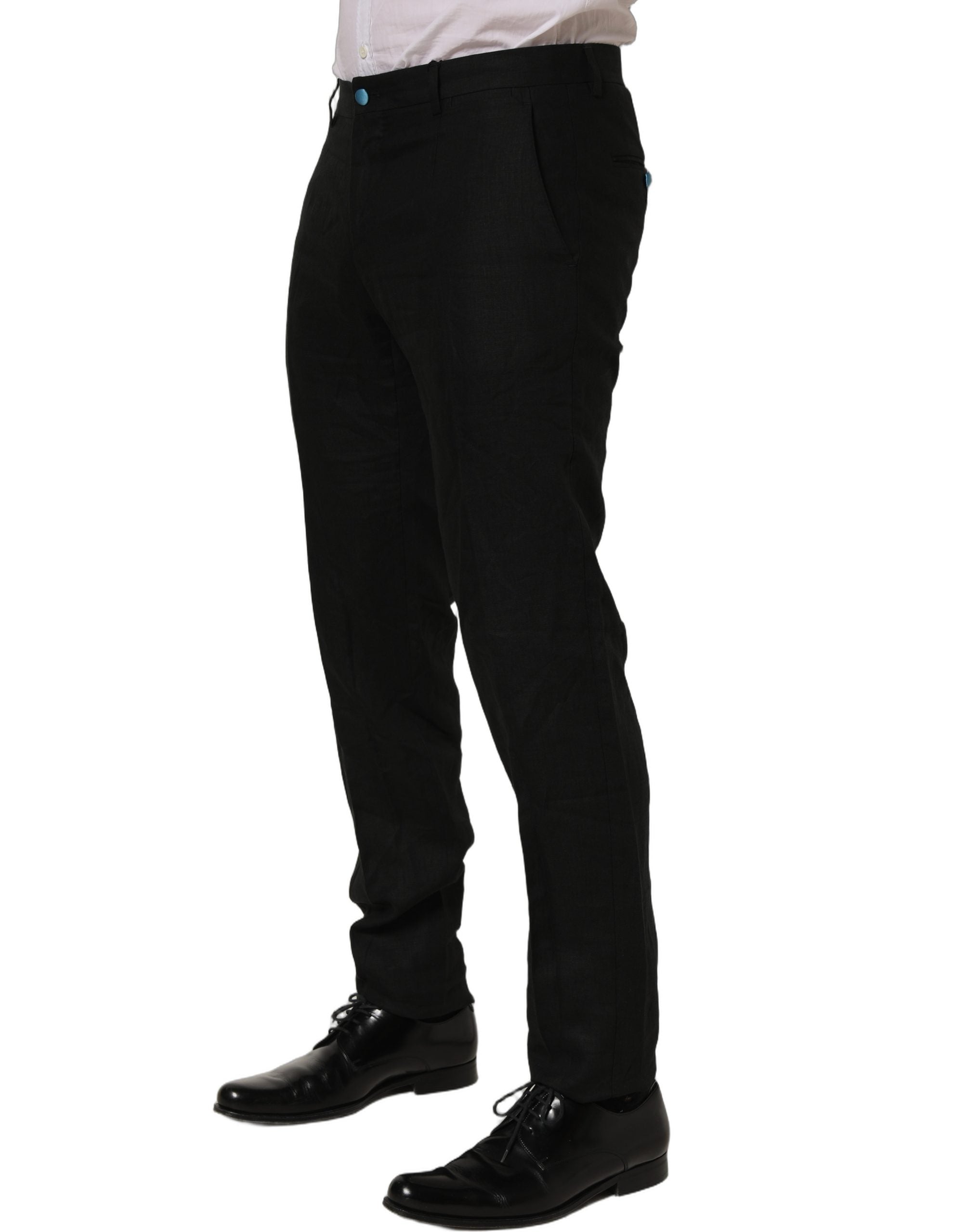 Dolce & Gabbana Black Linen Skinny Leg Dress Trouser Pants