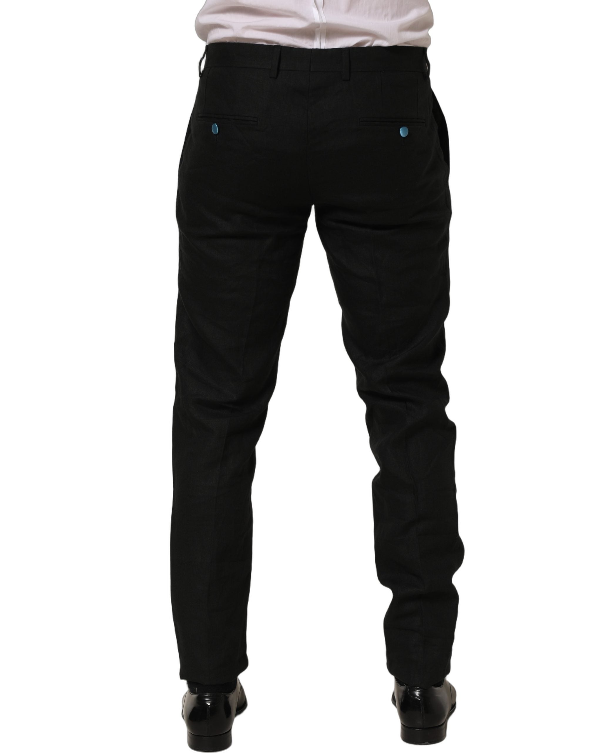 Dolce & Gabbana Black Linen Skinny Leg Dress Trouser Pants