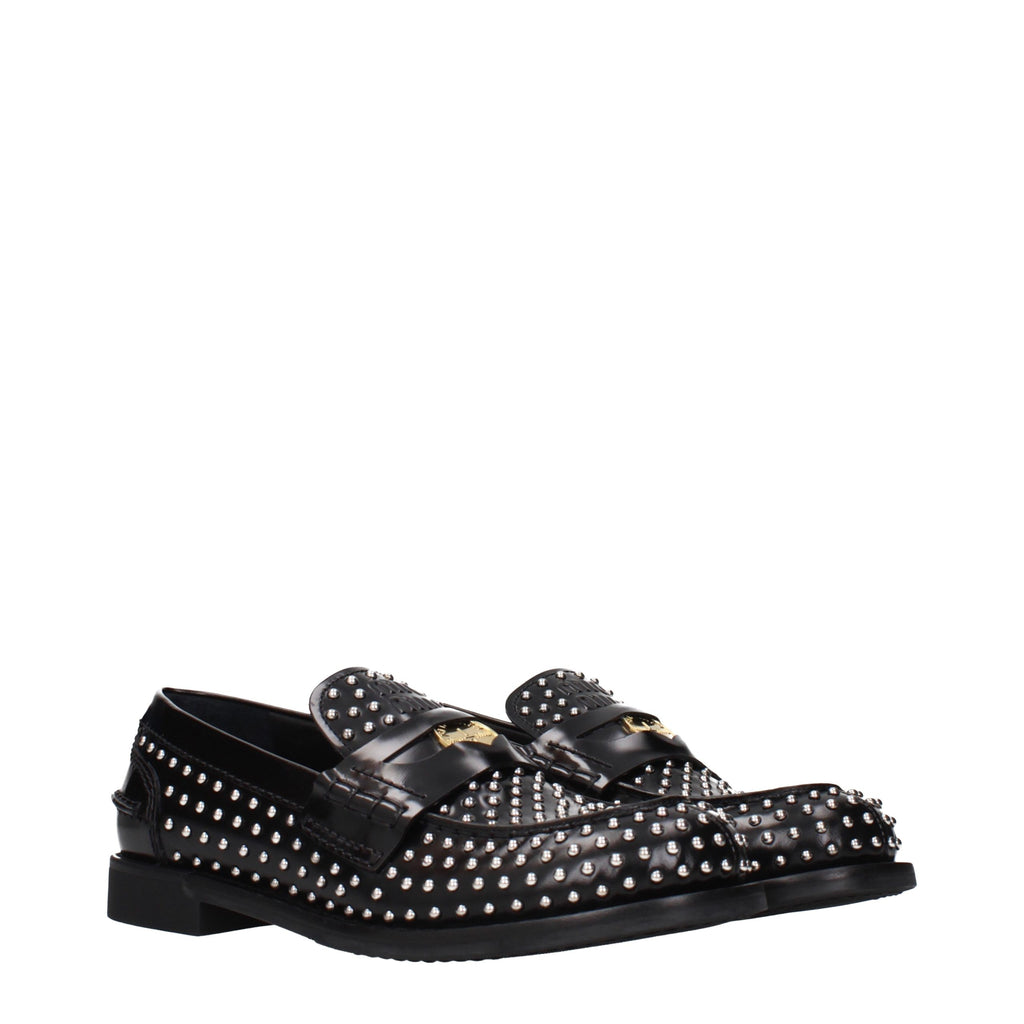 Miu Miu Black Leather Slip-On Loafers