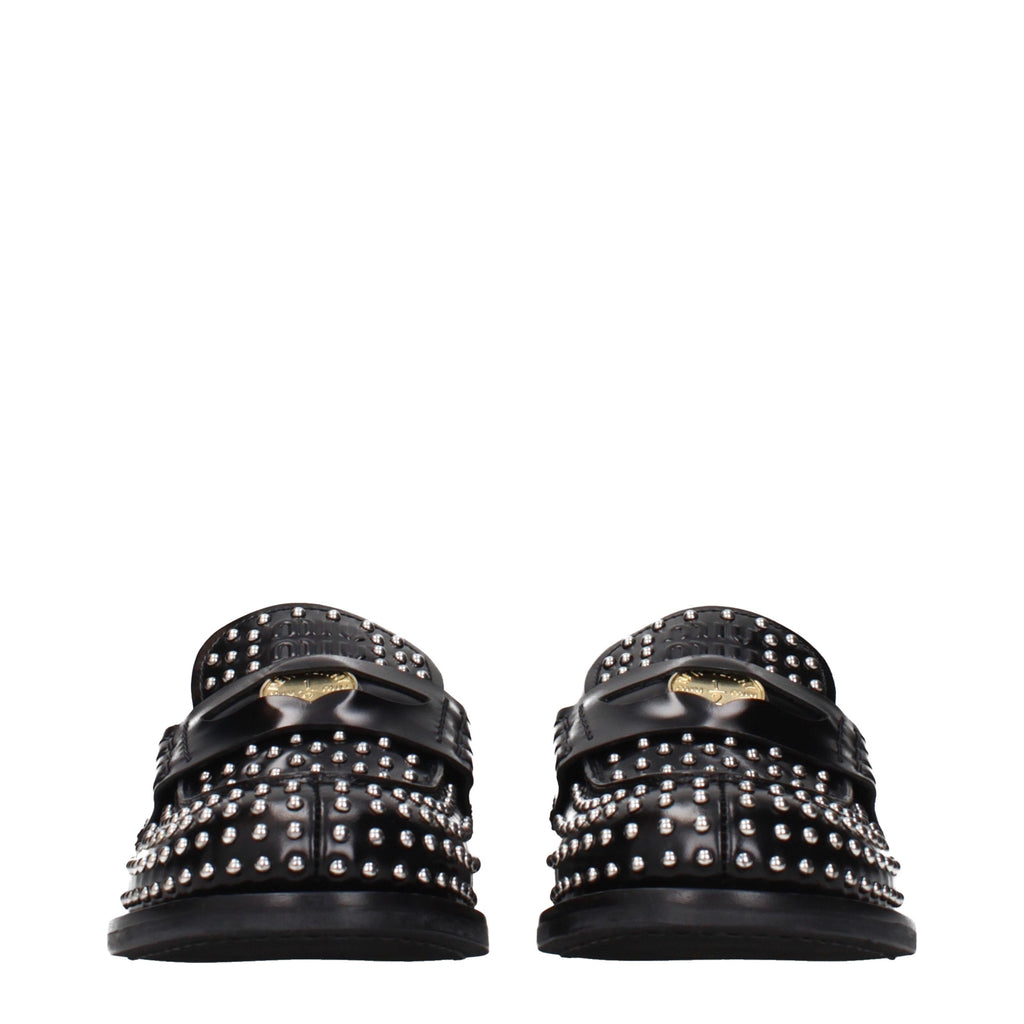 Miu Miu Black Leather Slip-On Loafers