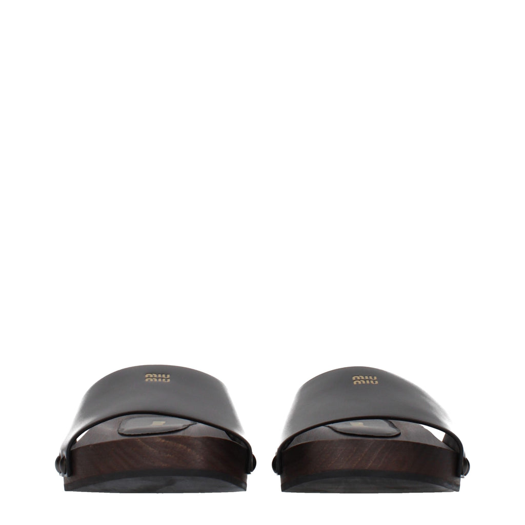 Miu Miu Black Leather Slippers