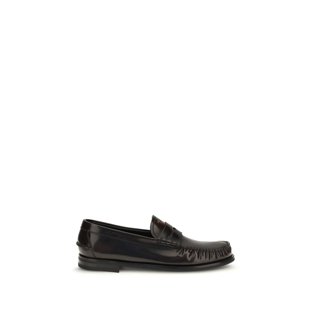 Prada Brown Calf Leather Bos Taurus Slip-On Loafers