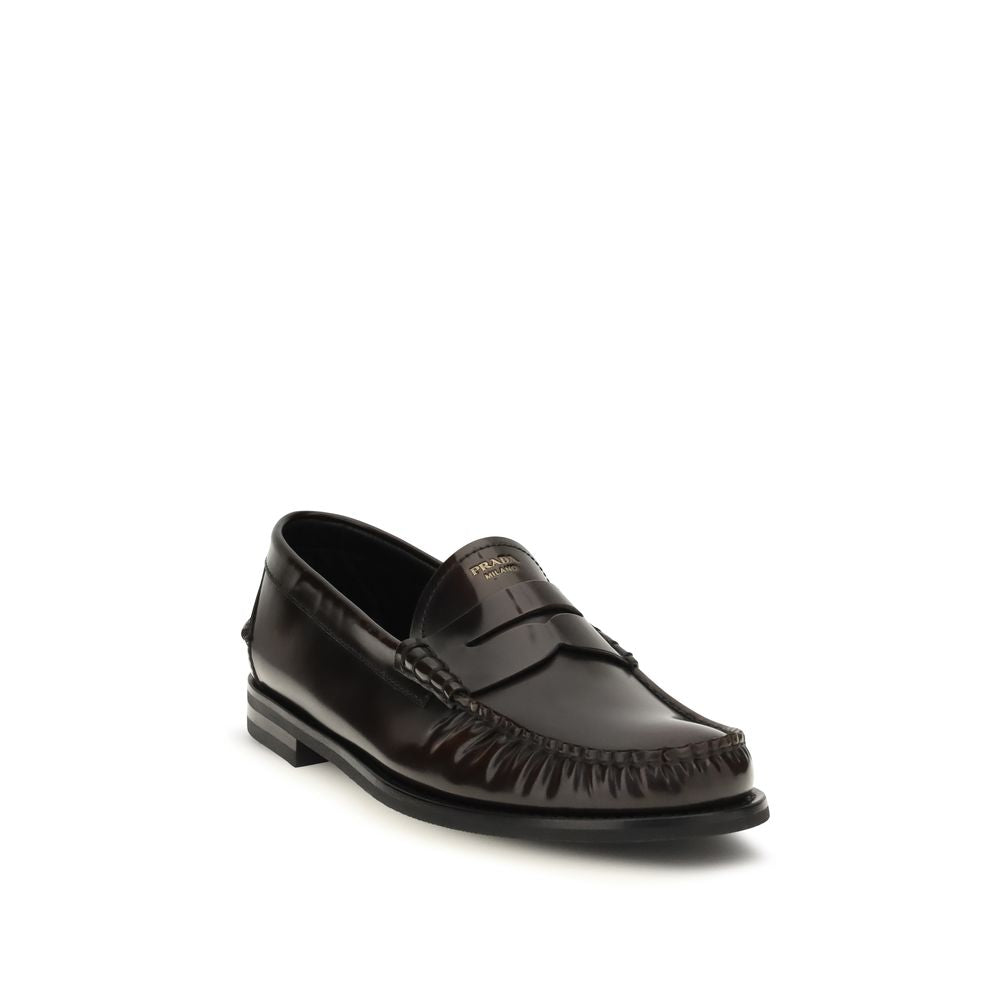 Prada Brown Calf Leather Bos Taurus Slip-On Loafers