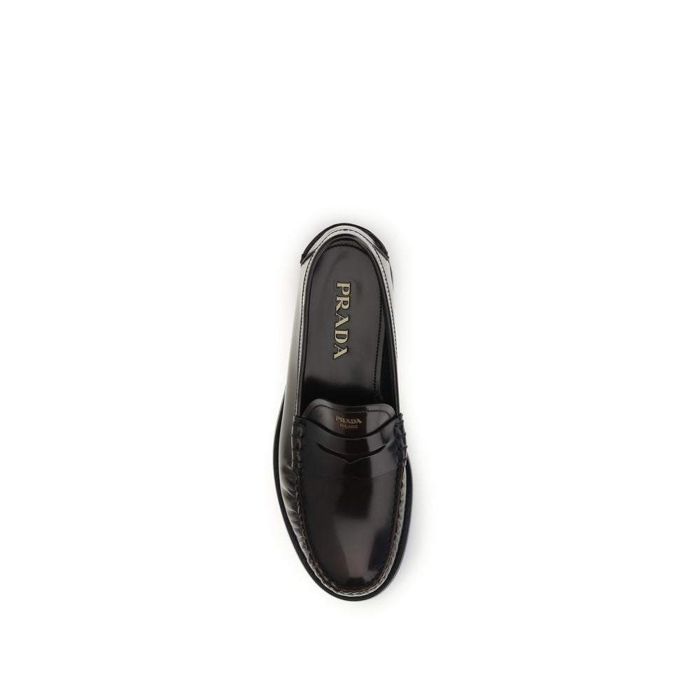 Prada Brown Calf Leather Bos Taurus Slip-On Loafers