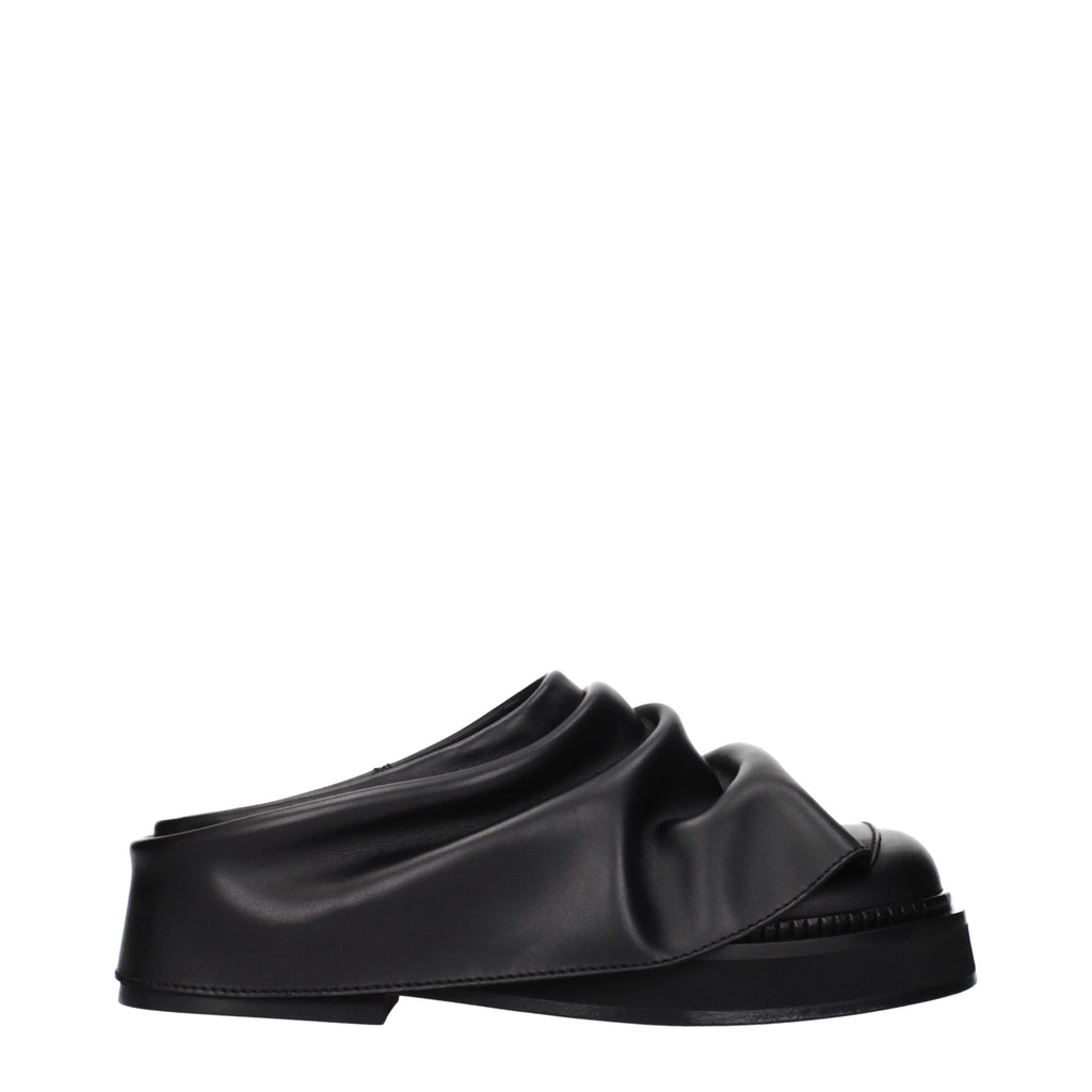 The Attico Black Leather Slippers