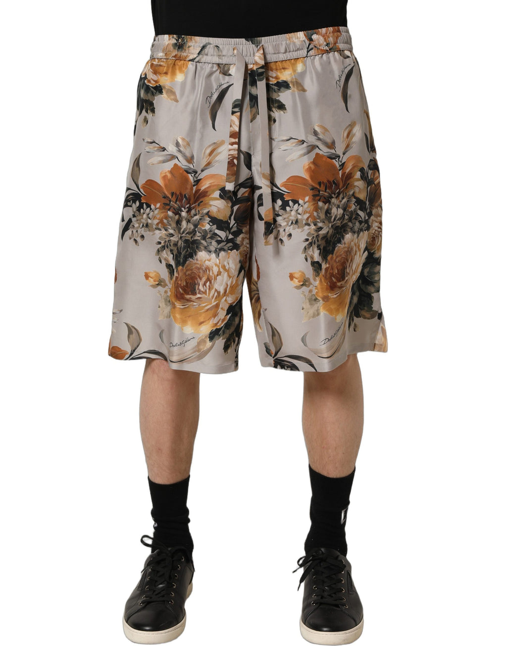 Dolce & Gabbana Beige Floral Print Silk Men Bermuda Shorts
