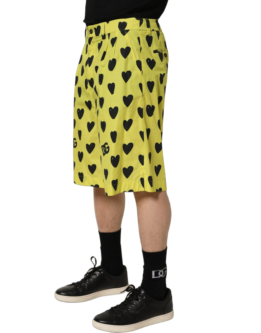Dolce & Gabbana Yellow Cotton Heart Print Men Bermuda Shorts