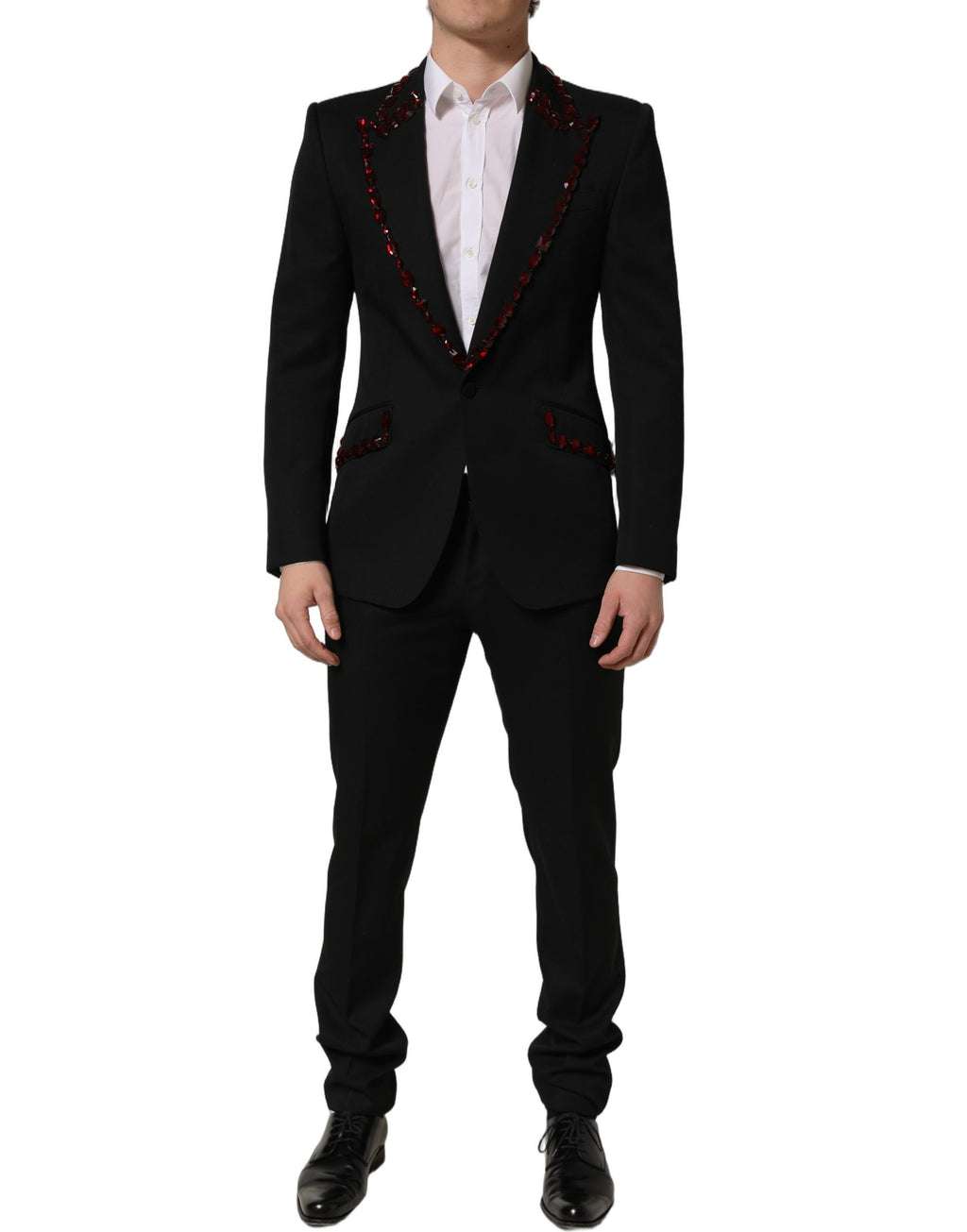 Dolce & Gabbana Black Wool Crystal Embellished 2 Piece Suit