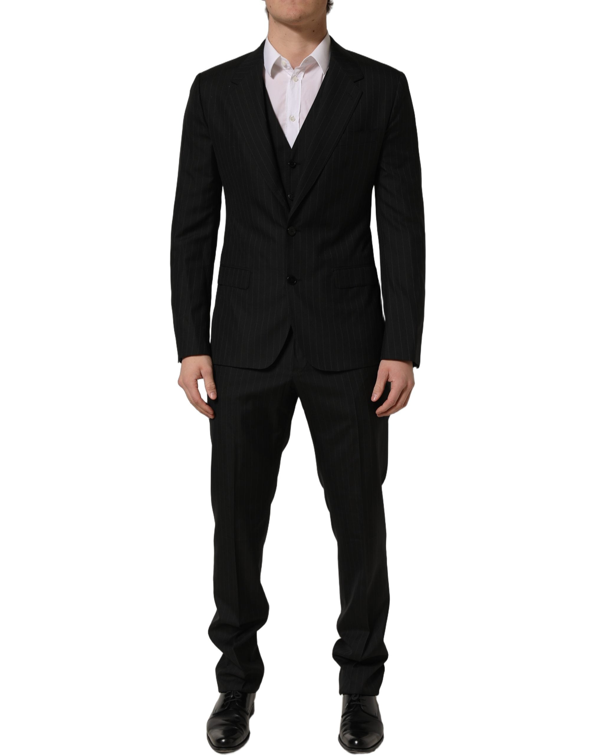 Dolce & Gabbana Dark Gray Stripes Slim Fit Formal 3 Piece Suit