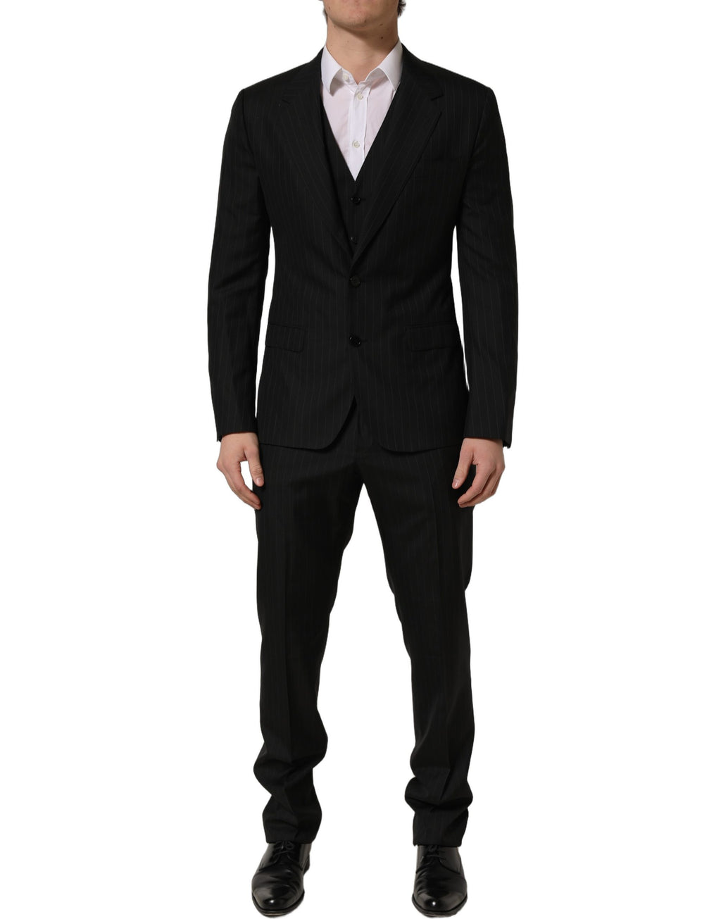 Dolce & Gabbana Dark Gray Stripes Slim Fit Formal 3 Piece Suit