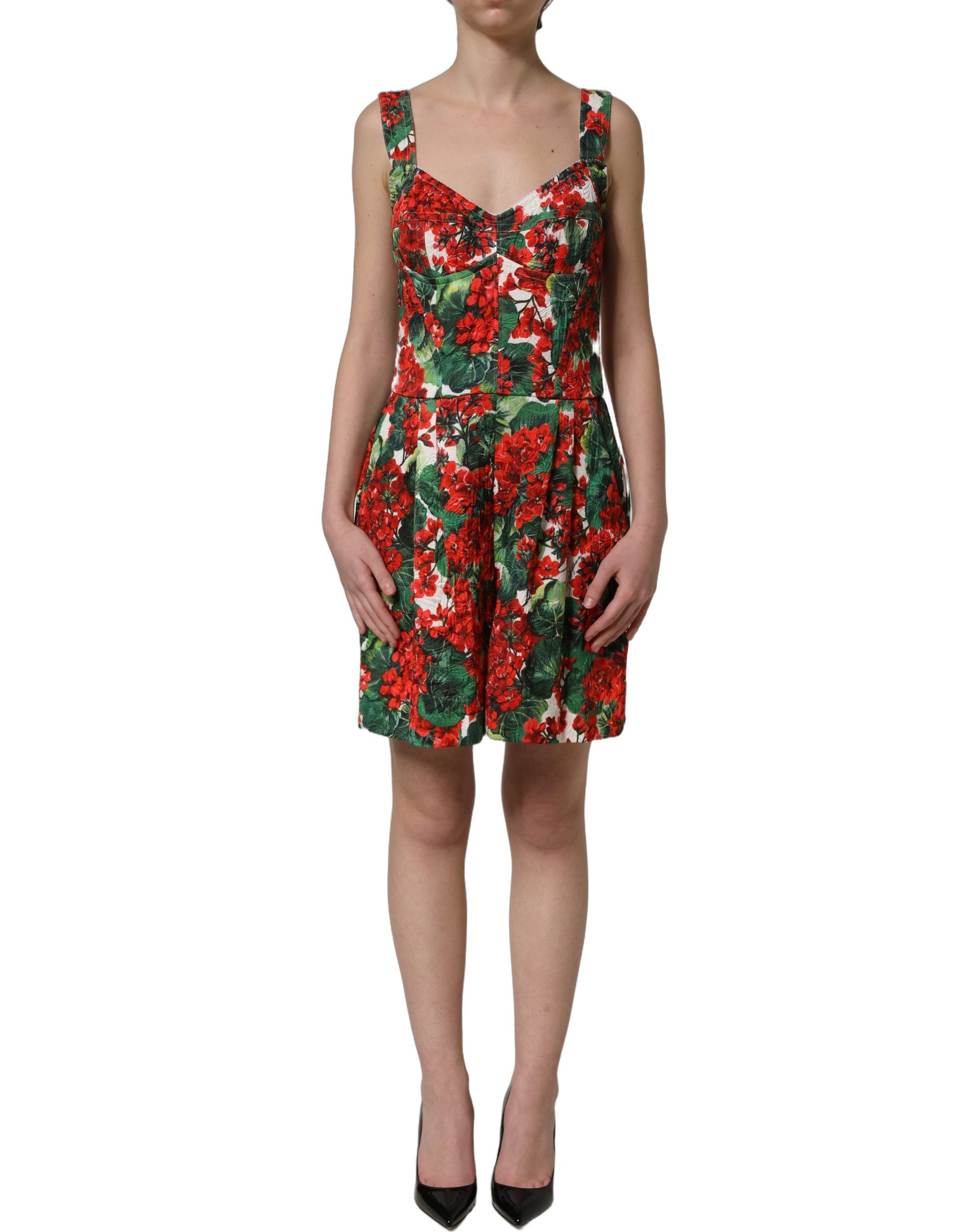 Dolce & Gabbana Multicolor Geranium Print A-line Mini Dress