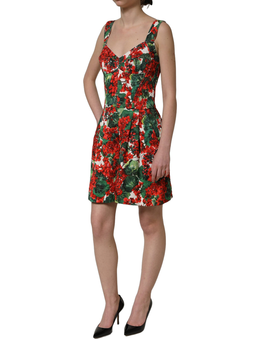 Dolce & Gabbana Multicolor Geranium Print A-line Mini Dress