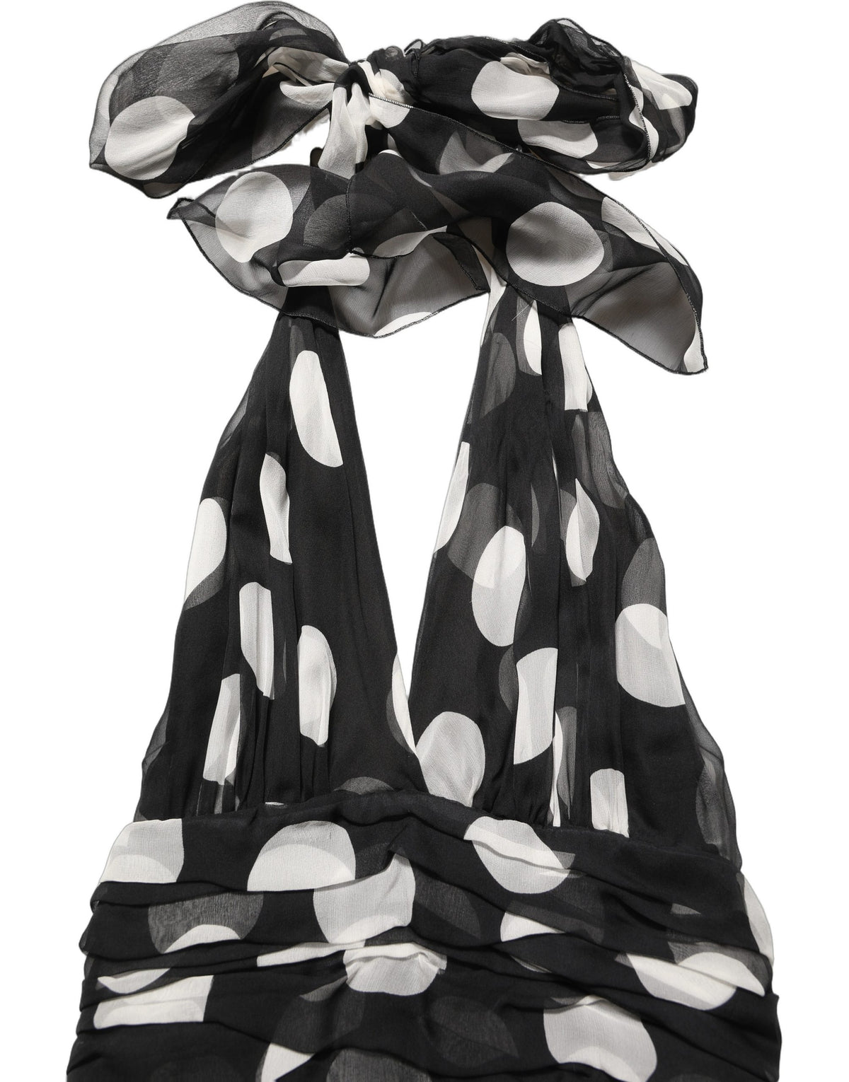 Dolce & Gabbana Black White Polka Dot Pleated Maxi Dress