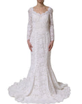 Dolce & Gabbana White Floral Lace Mermaid Long Gown Dress